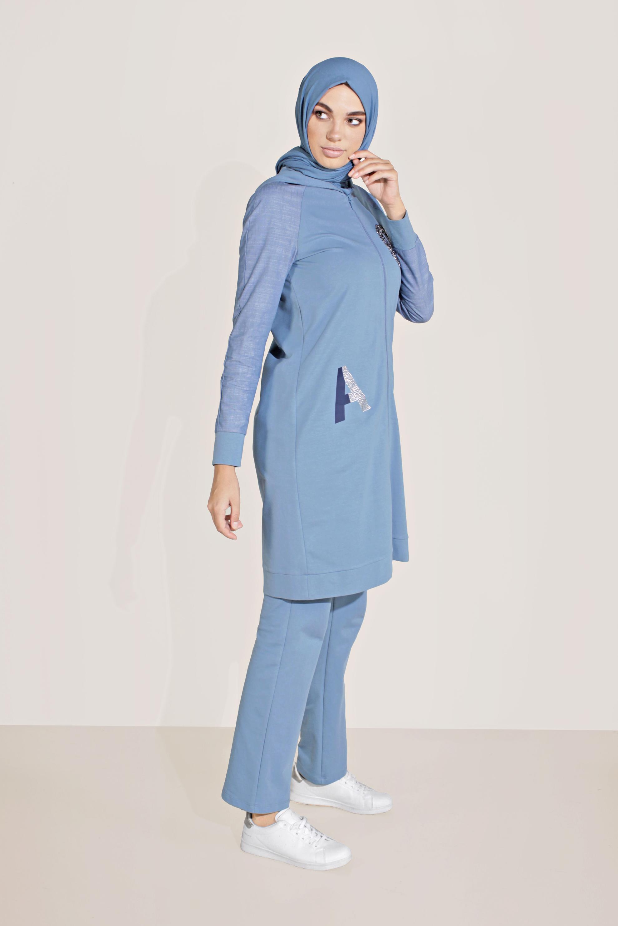 Tesettür giyim MAVİ PAMUKLU BASKILI EŞOFMAN TAKIM 40655