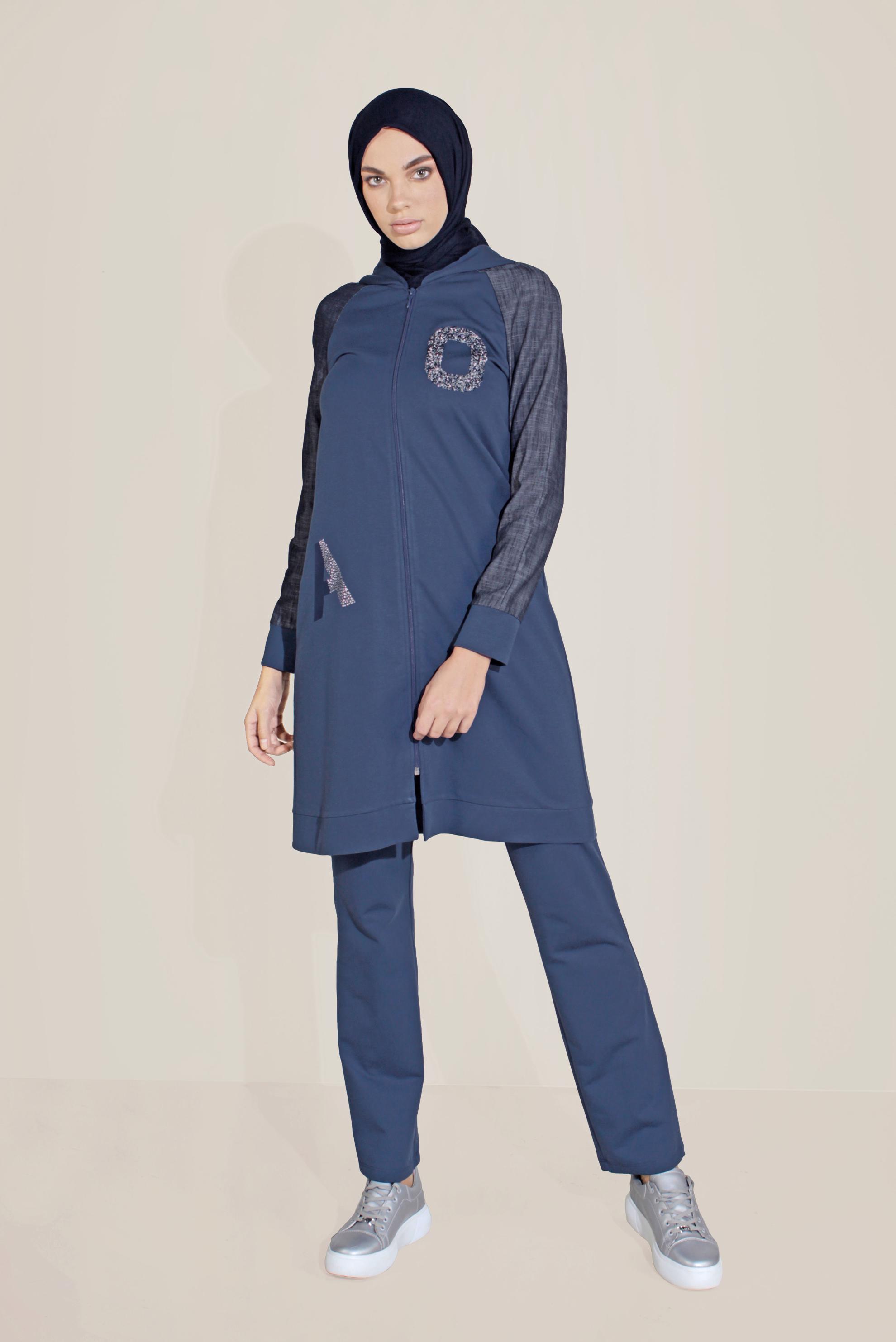 Tesettür giyim LACİVERT PAMUKLU BASKILI EŞOFMAN TAKIM 40655