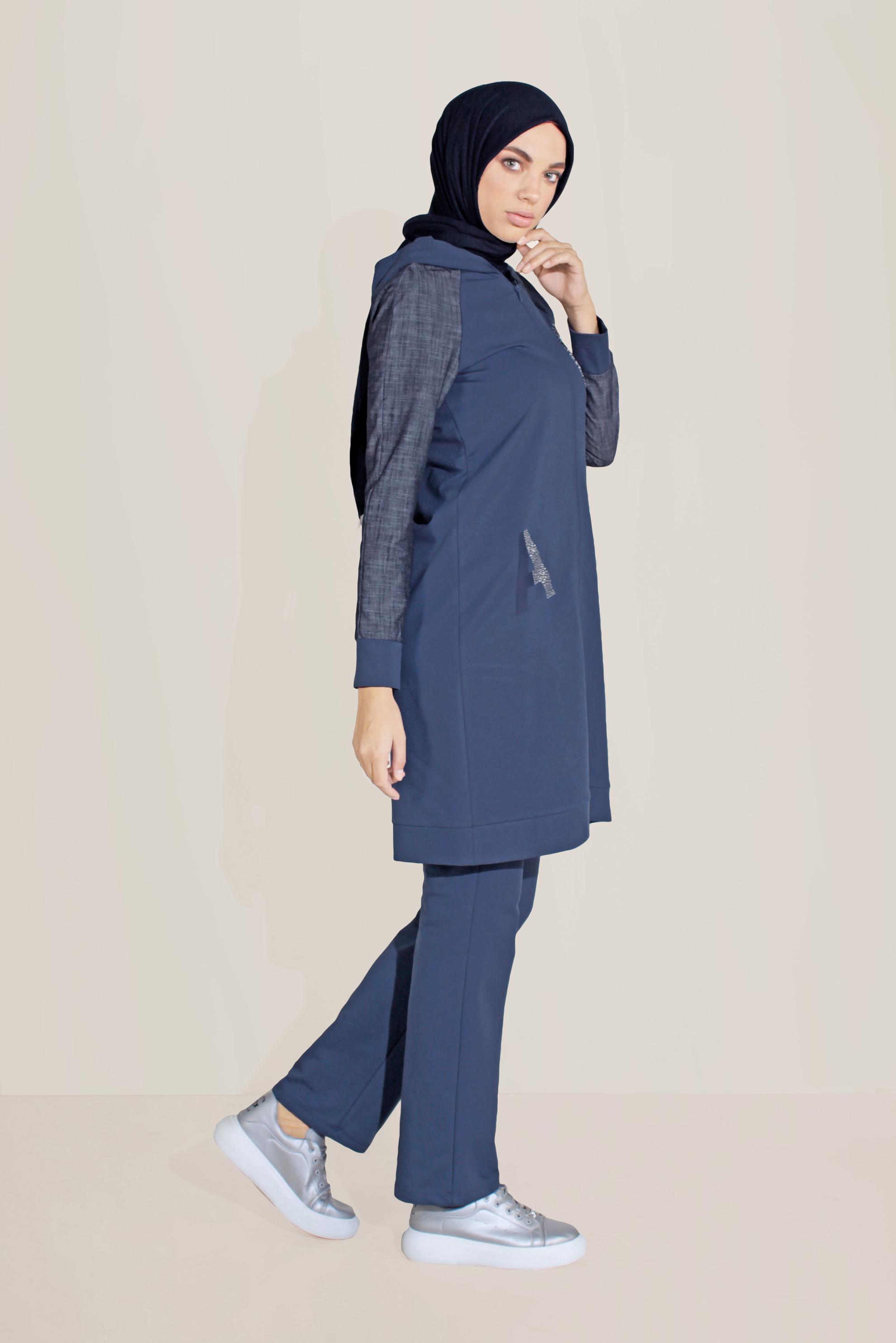 Tesettür giyim LACİVERT PAMUKLU BASKILI EŞOFMAN TAKIM 40655