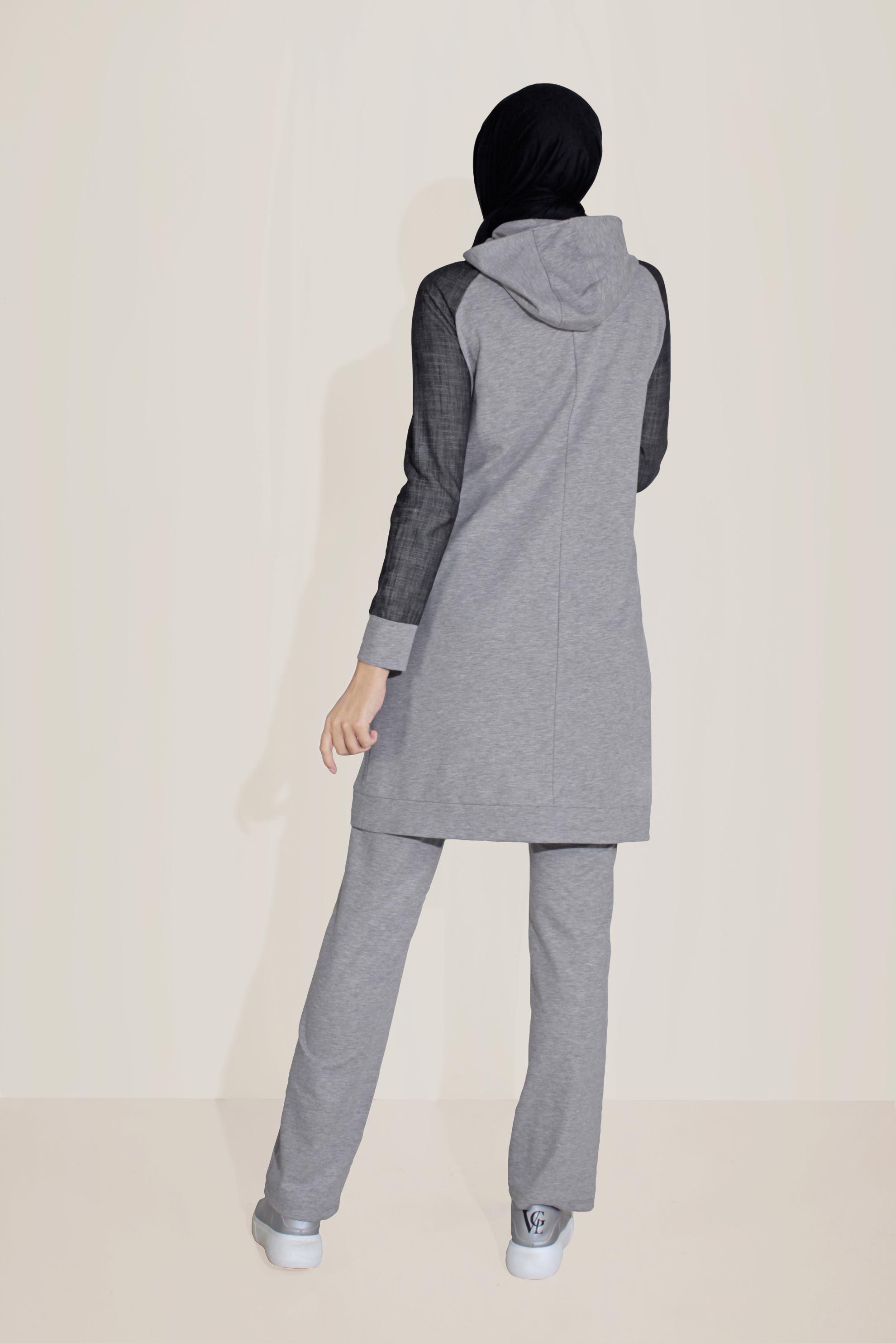 Tesettür giyim GRİ PAMUKLU BASKILI EŞOFMAN TAKIM 40655