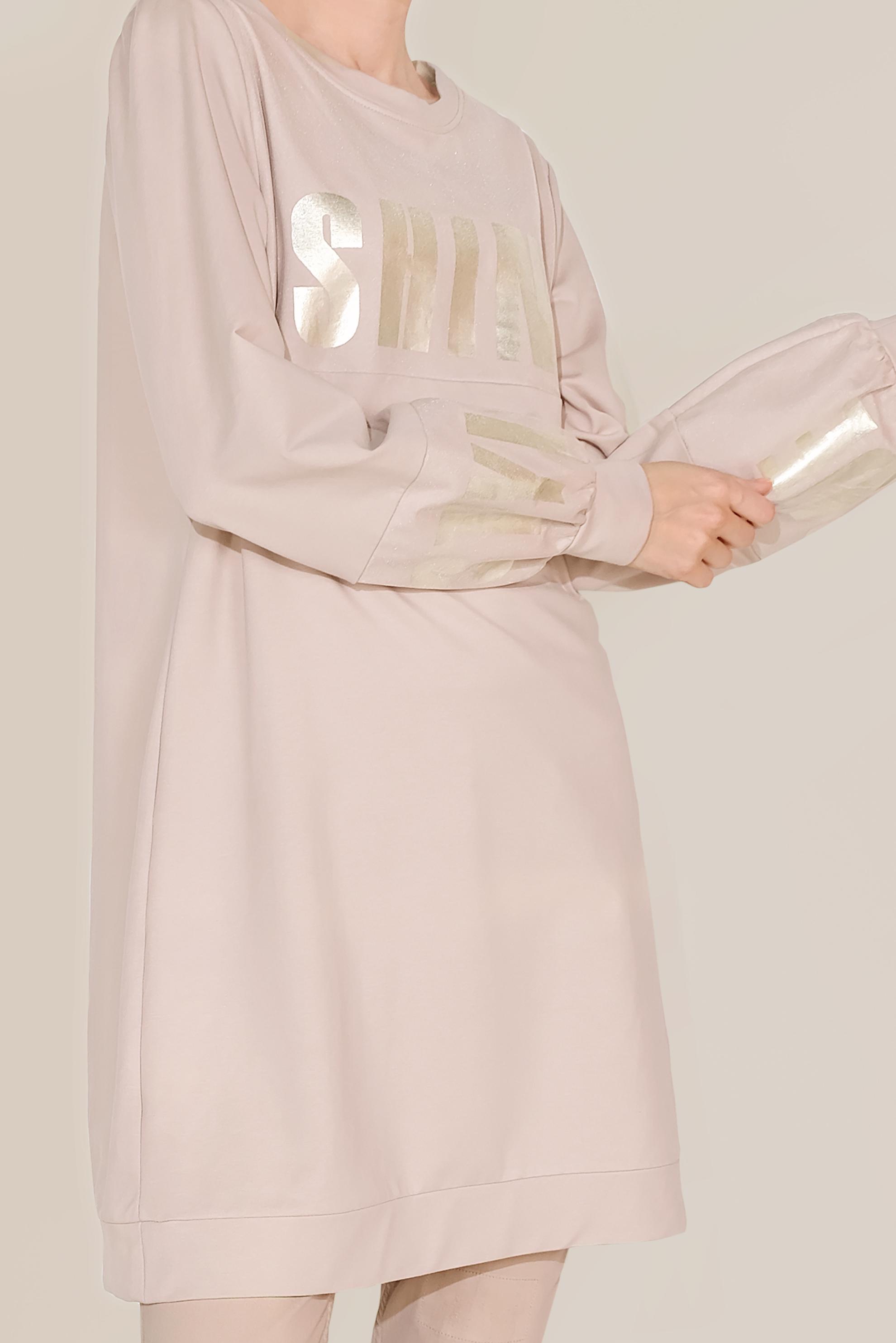 Tesettür giyim PUDRA PAMUKLU MANŞETLERİ LASTİKLİ BASKILI EŞOFMAN TUNİK 40656 