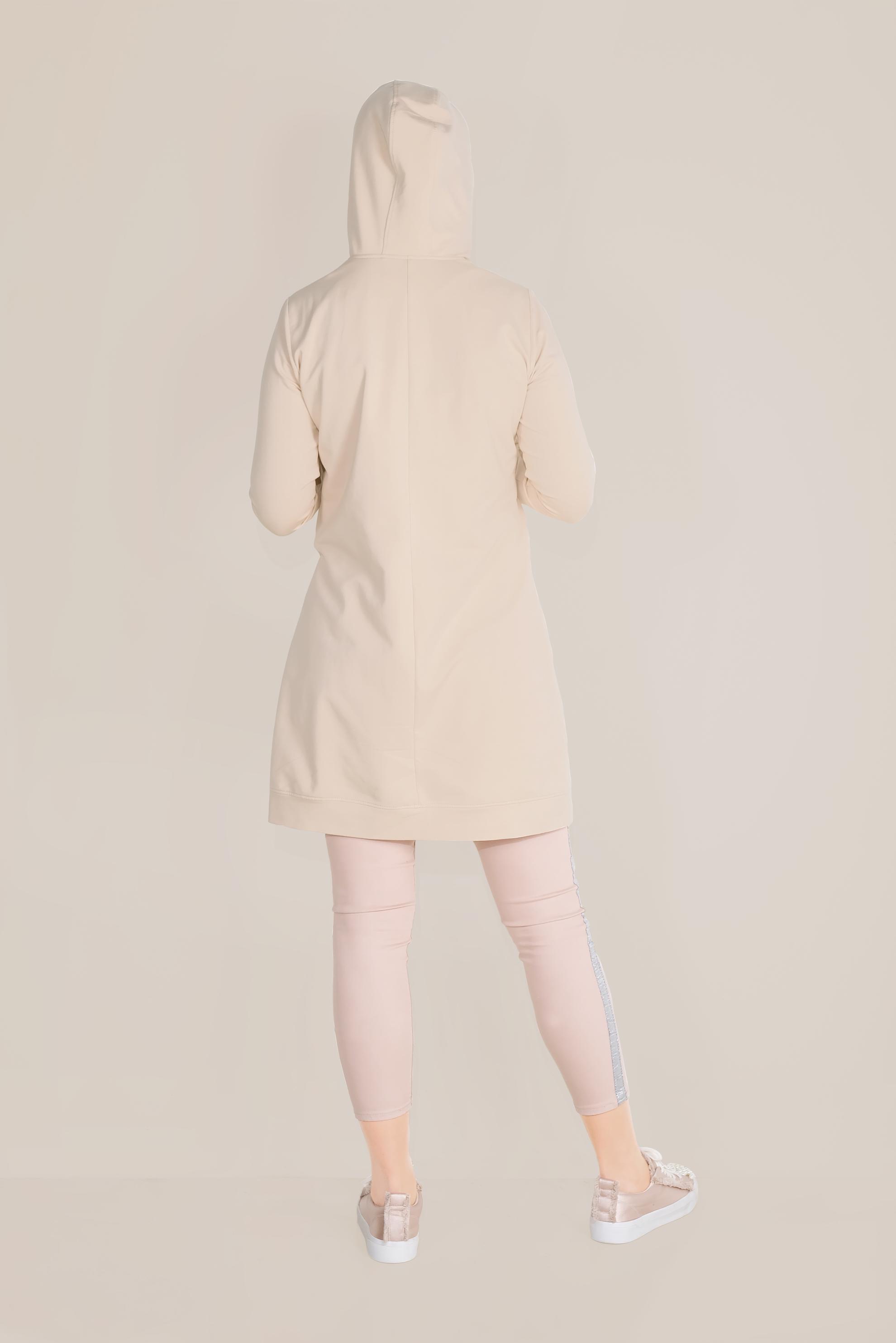 Tesettür giyim BEJ FİLE DETAYLI PAMUKLU EŞOFMAN TUNİK 40661