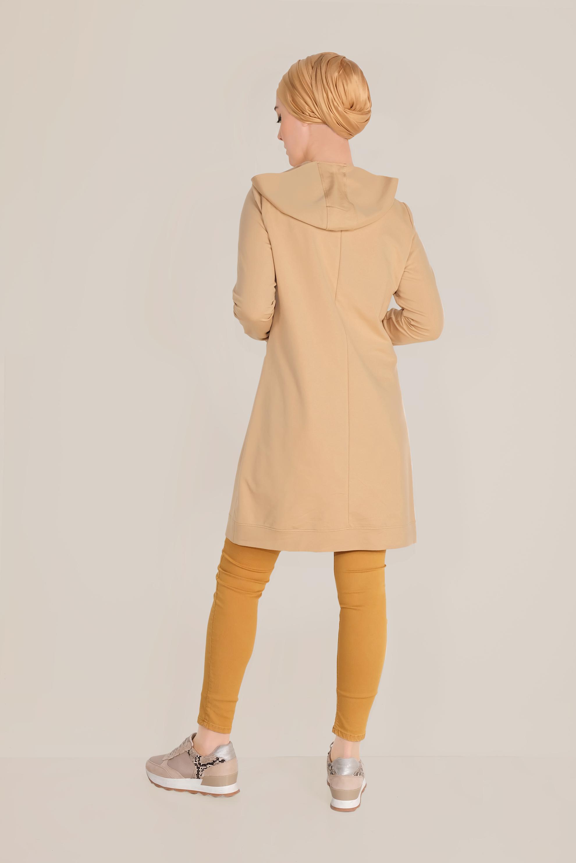 Hijab clothing BROWN FISHNET DETAILED COTTON TRACKSUIT TUNIC 40661