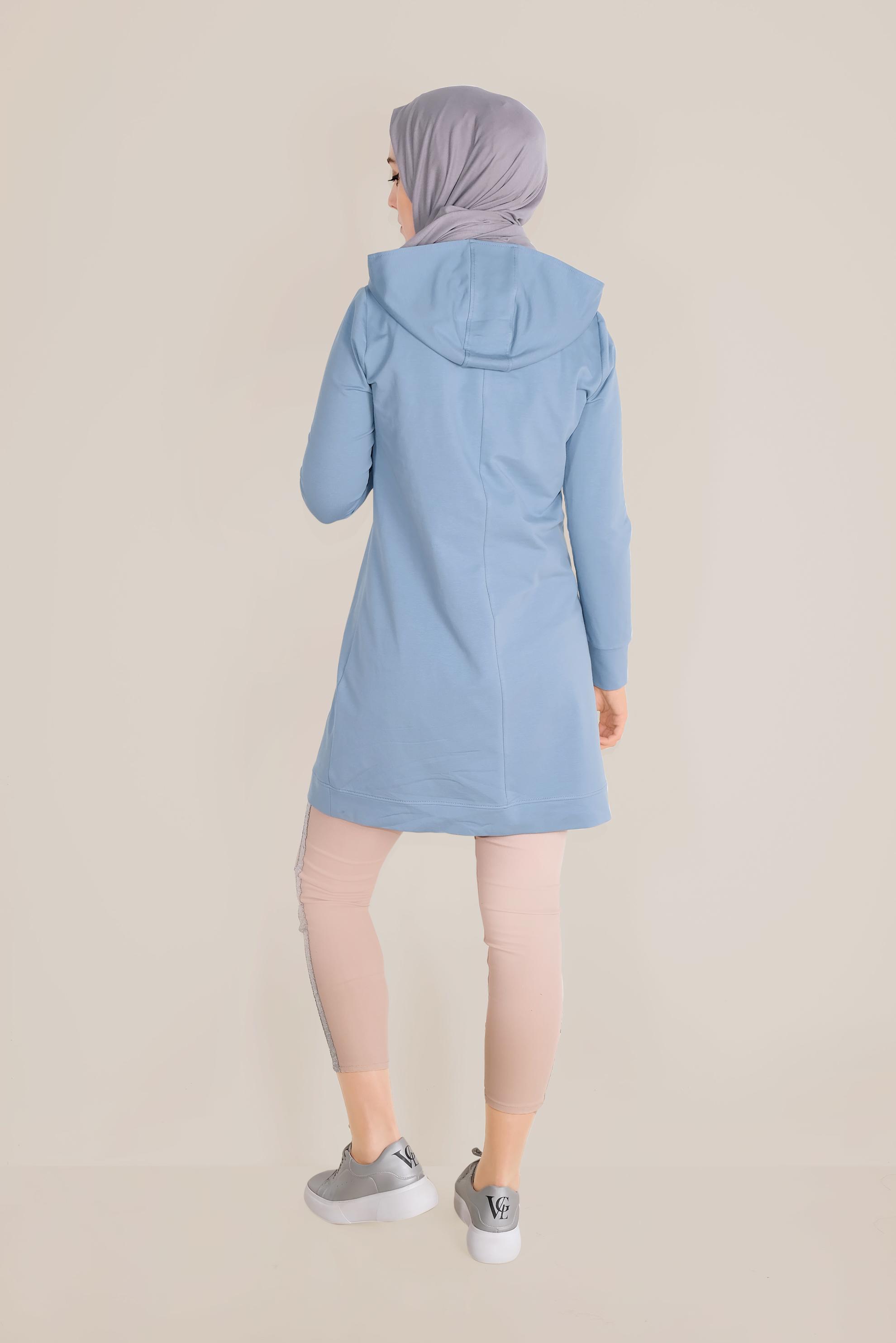 Tesettür giyim MAVİ FİLE DETAYLI PAMUKLU EŞOFMAN TUNİK 40661