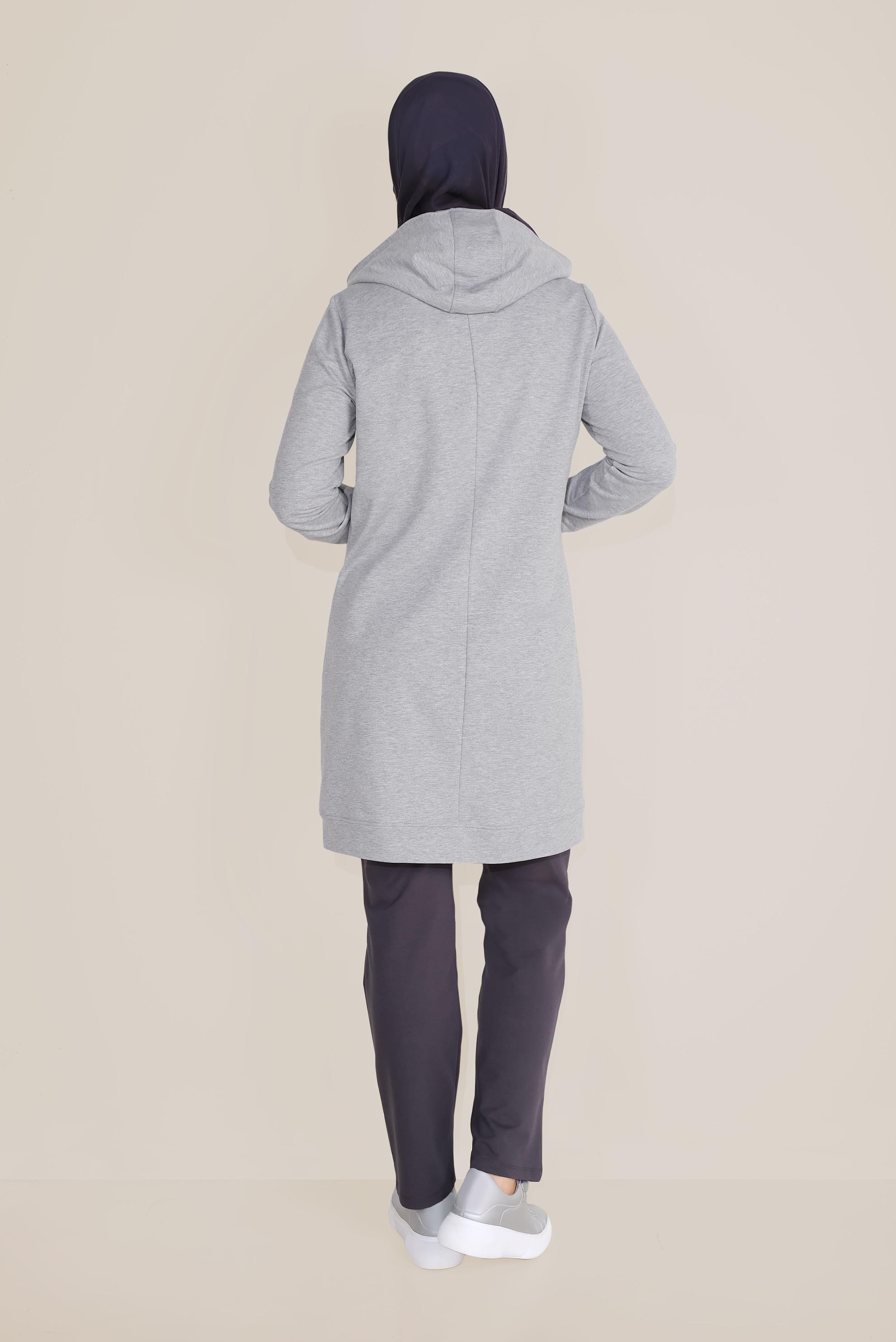 Tesettür giyim GRİ FİLE DETAYLI PAMUKLU EŞOFMAN TUNİK 40661