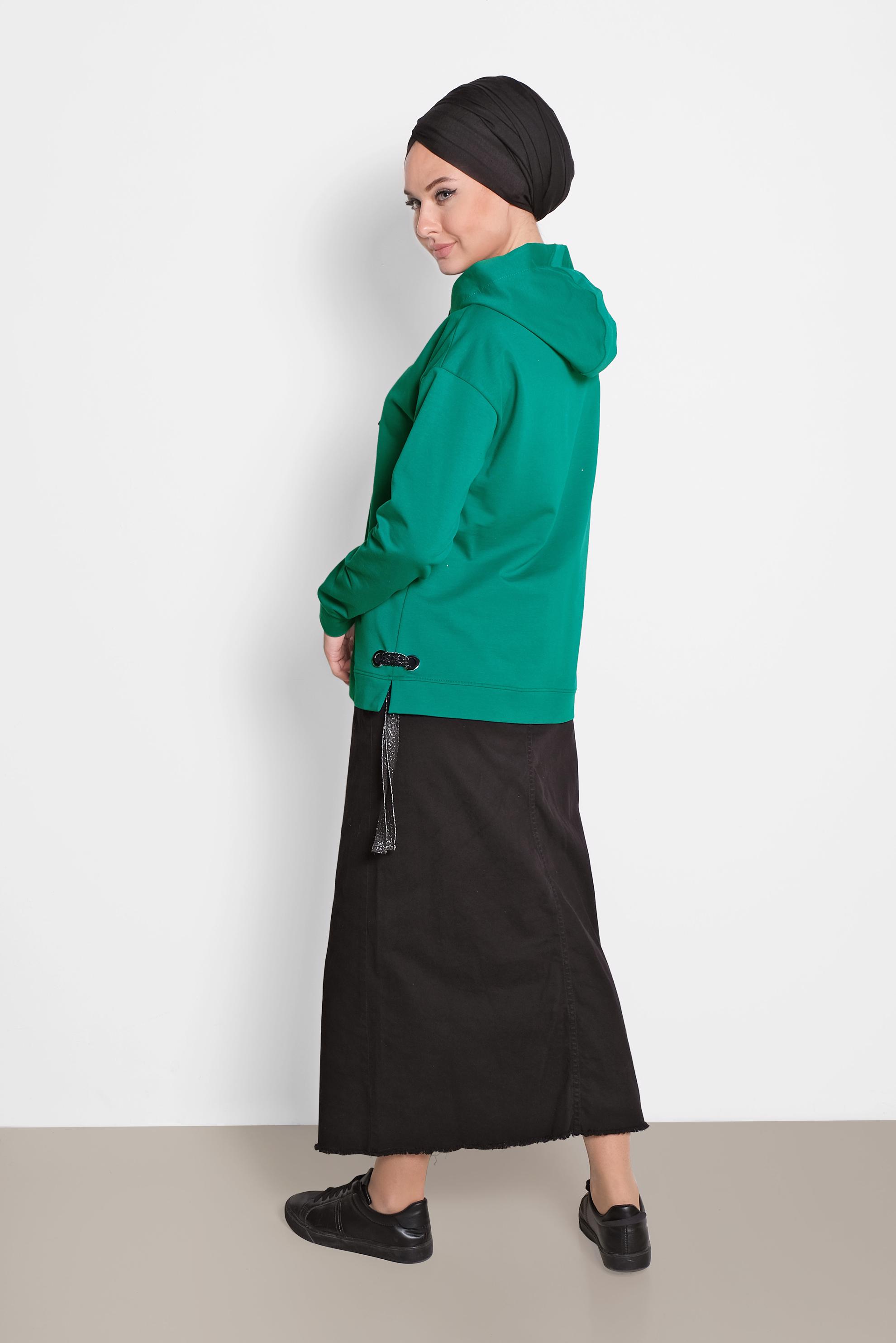 Tesettür giyim YEŞİL BAĞCIK DETAYLI EŞOFMAN TUNİK 4067