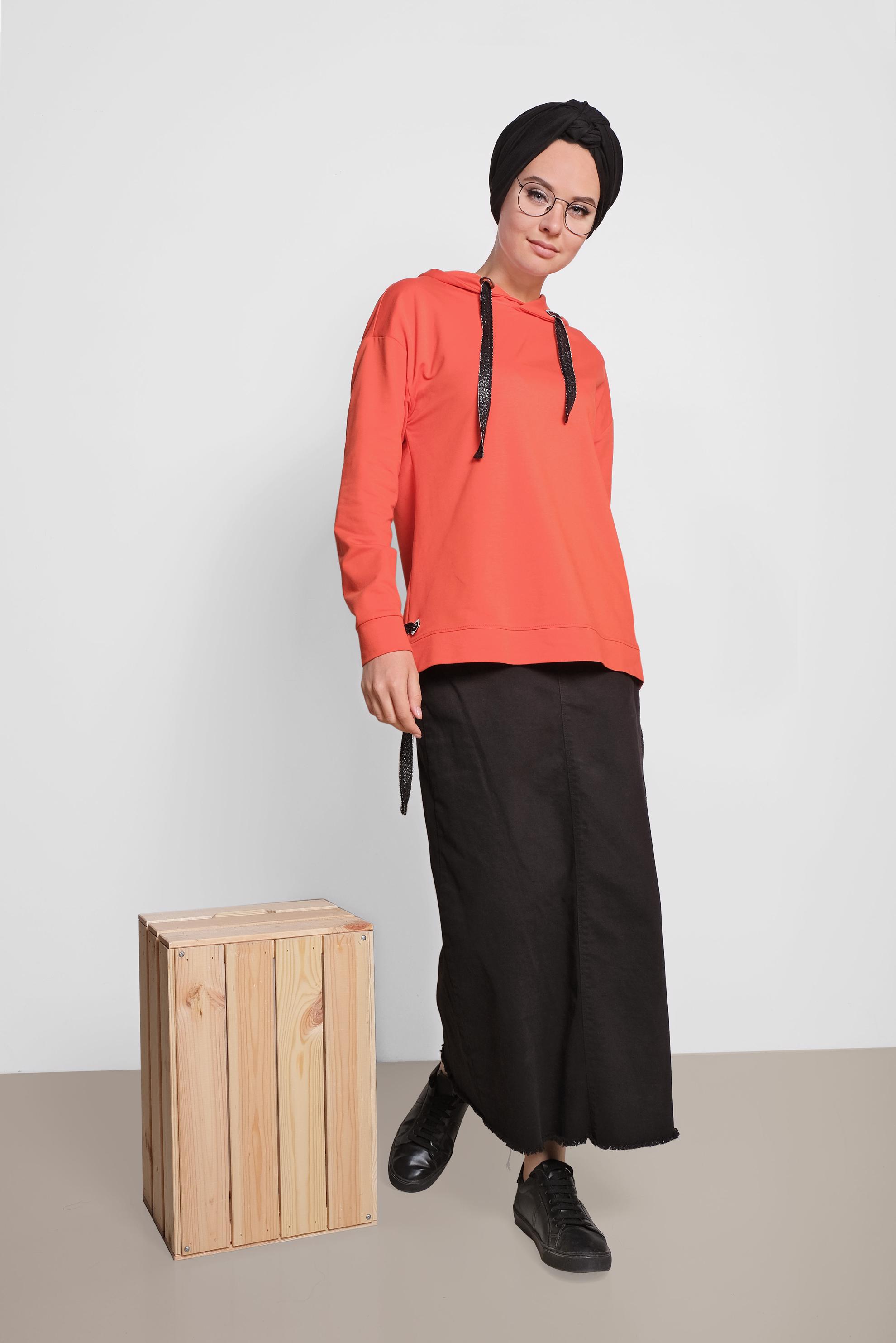 Tesettür giyim TURUNCU BAĞCIK DETAYLI EŞOFMAN TUNİK 4067