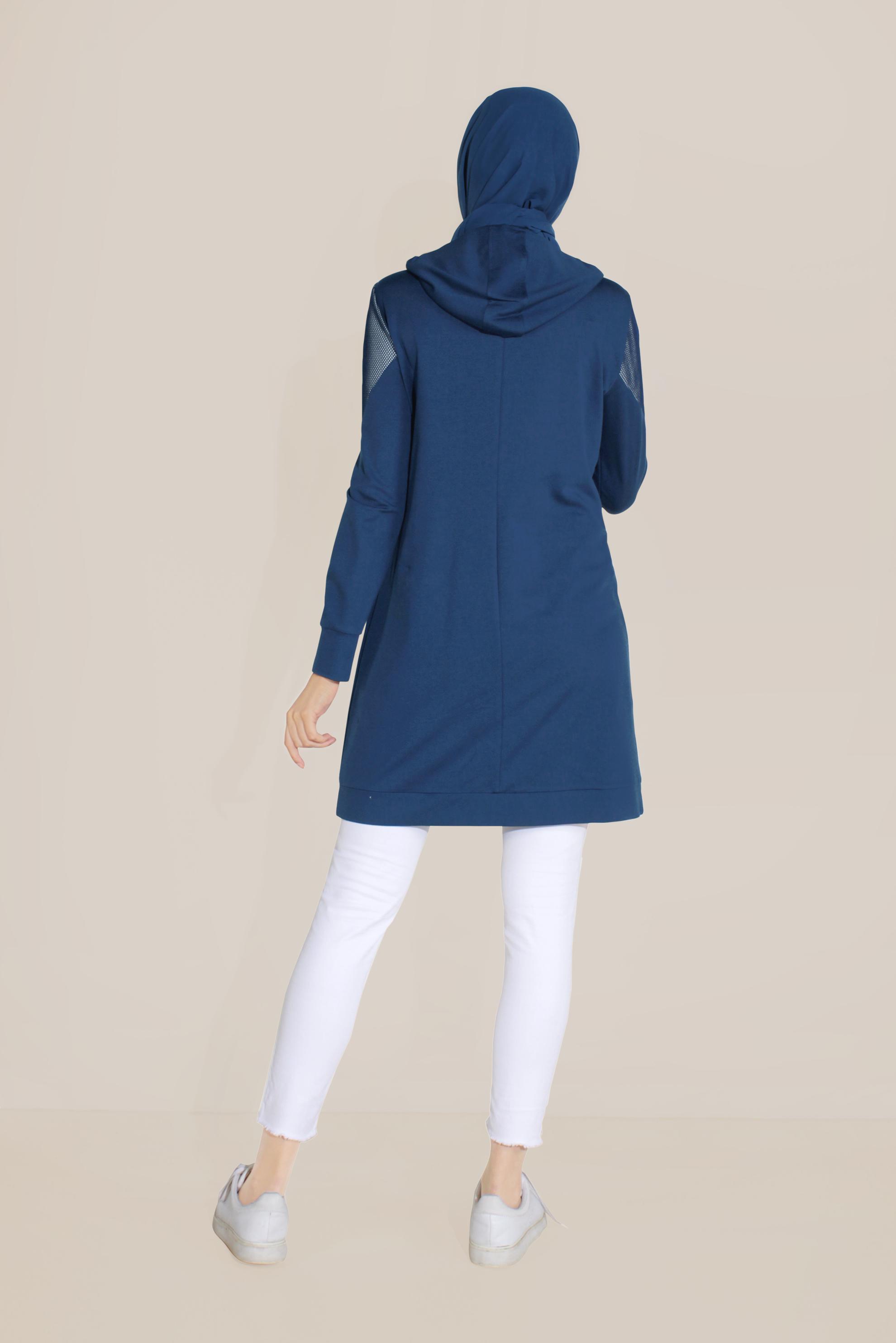 Tesettür giyim LACİVERT PAMUKLU FİLE DETAYLI FERMUARLI EŞOFMAN TUNİK 40679 