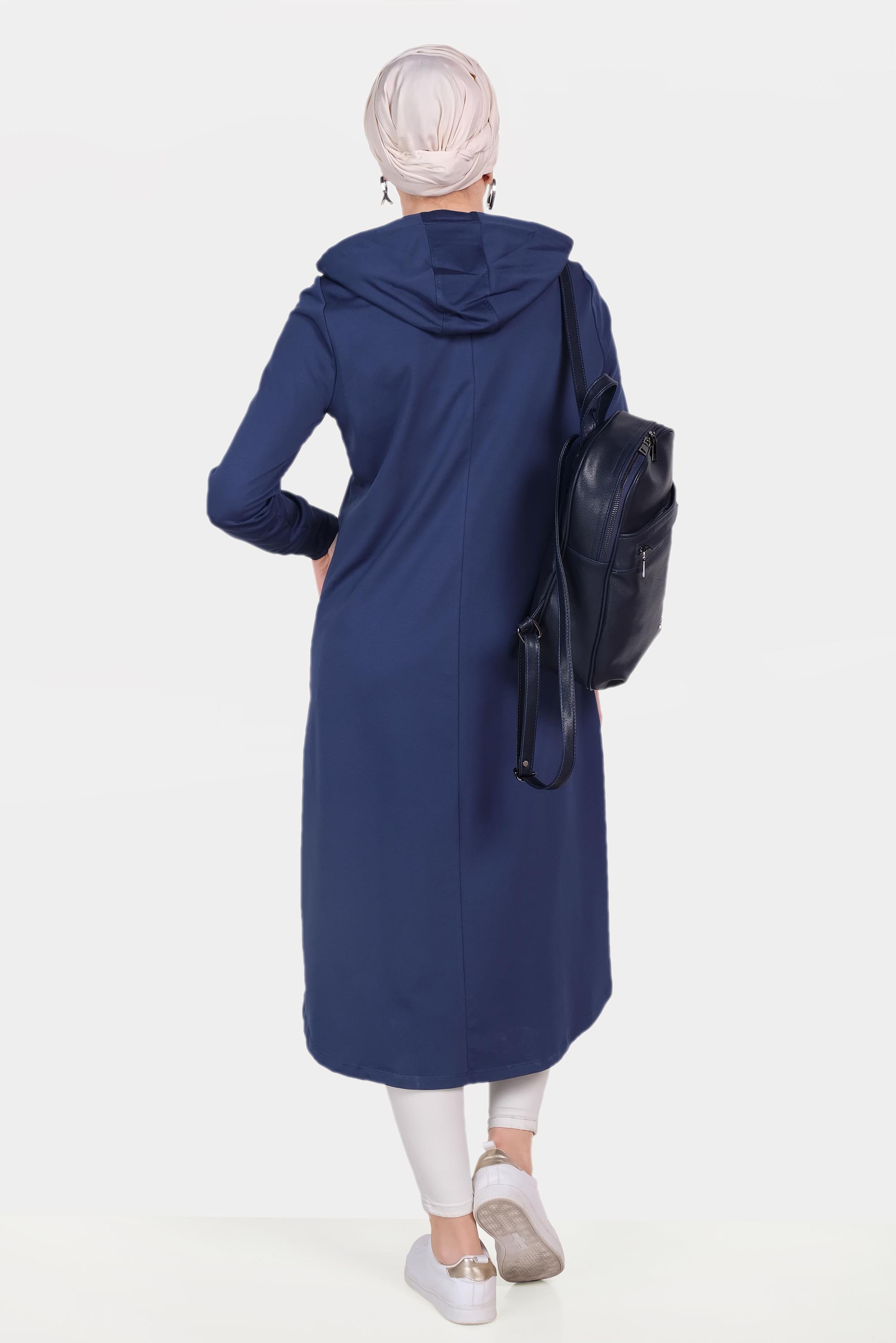 Tesettür giyim LACİVERT ŞERİT DETAYLI KAPÜŞONLU EŞOFMAN TUNİK 40682 