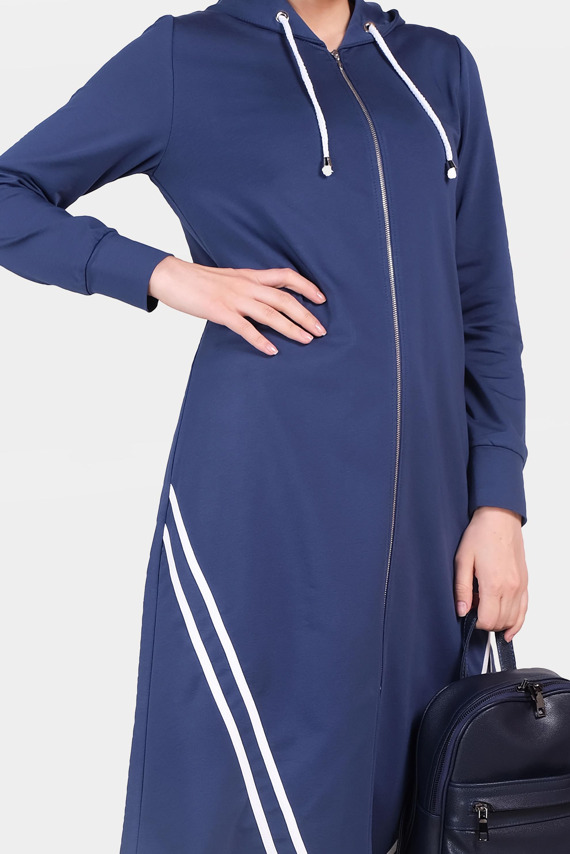 Tesettür giyim LACİVERT ŞERİT DETAYLI KAPÜŞONLU EŞOFMAN TUNİK 40682 