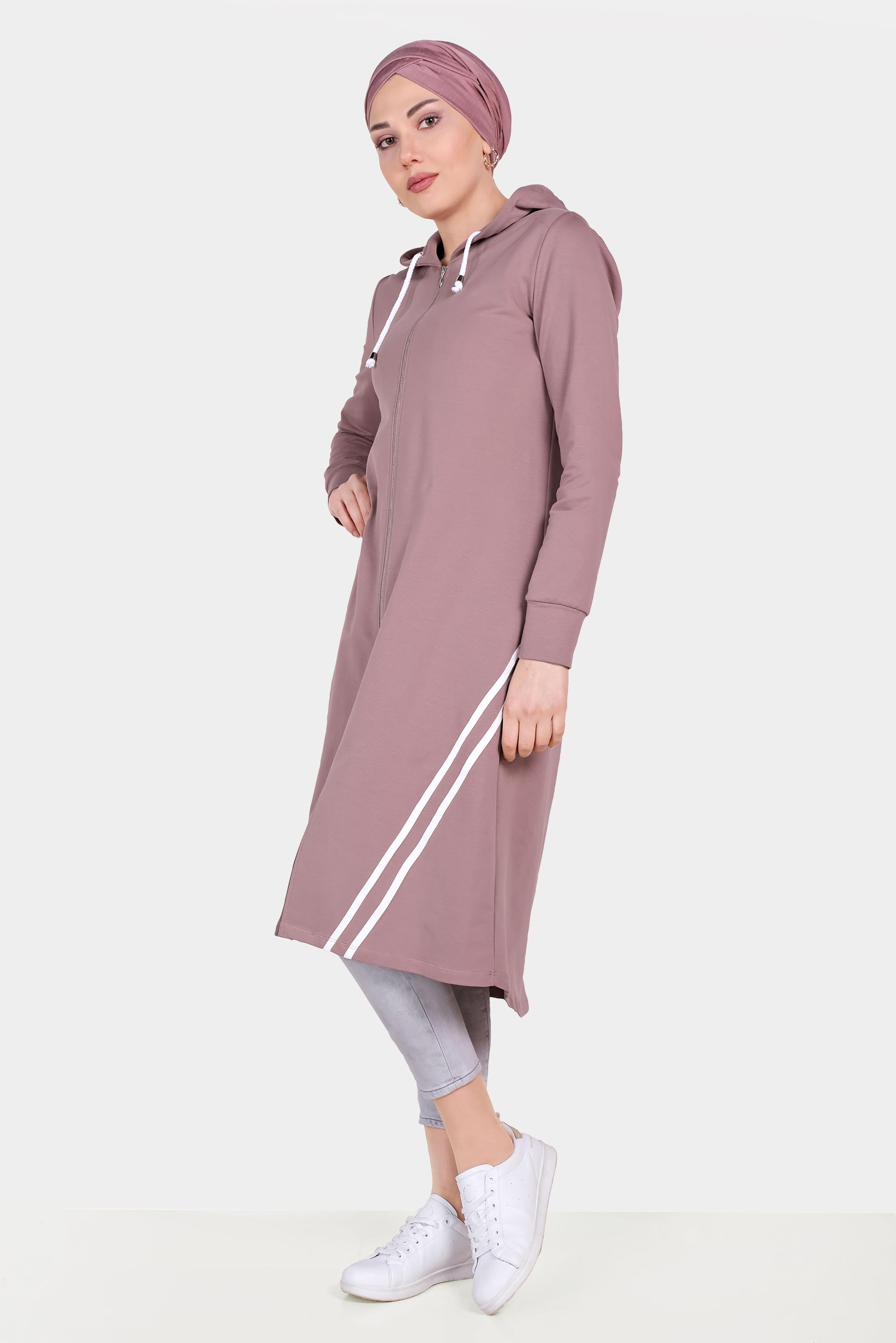 Hijab clothing PINK STRIPE DETAIL HOODED TRACKSUIT TUNIC 40682 