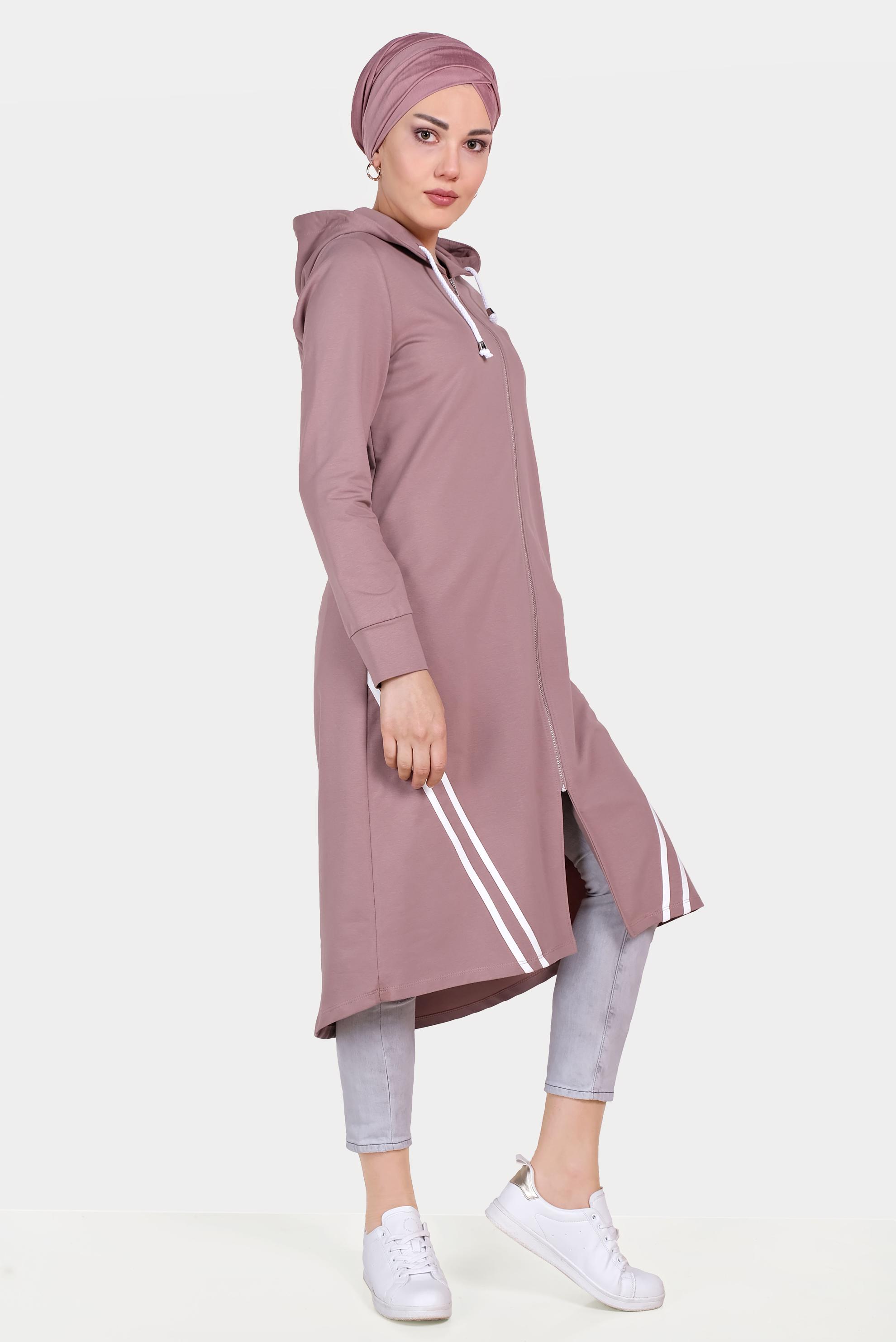 Hijab clothing PINK STRIPE DETAIL HOODED TRACKSUIT TUNIC 40682 
