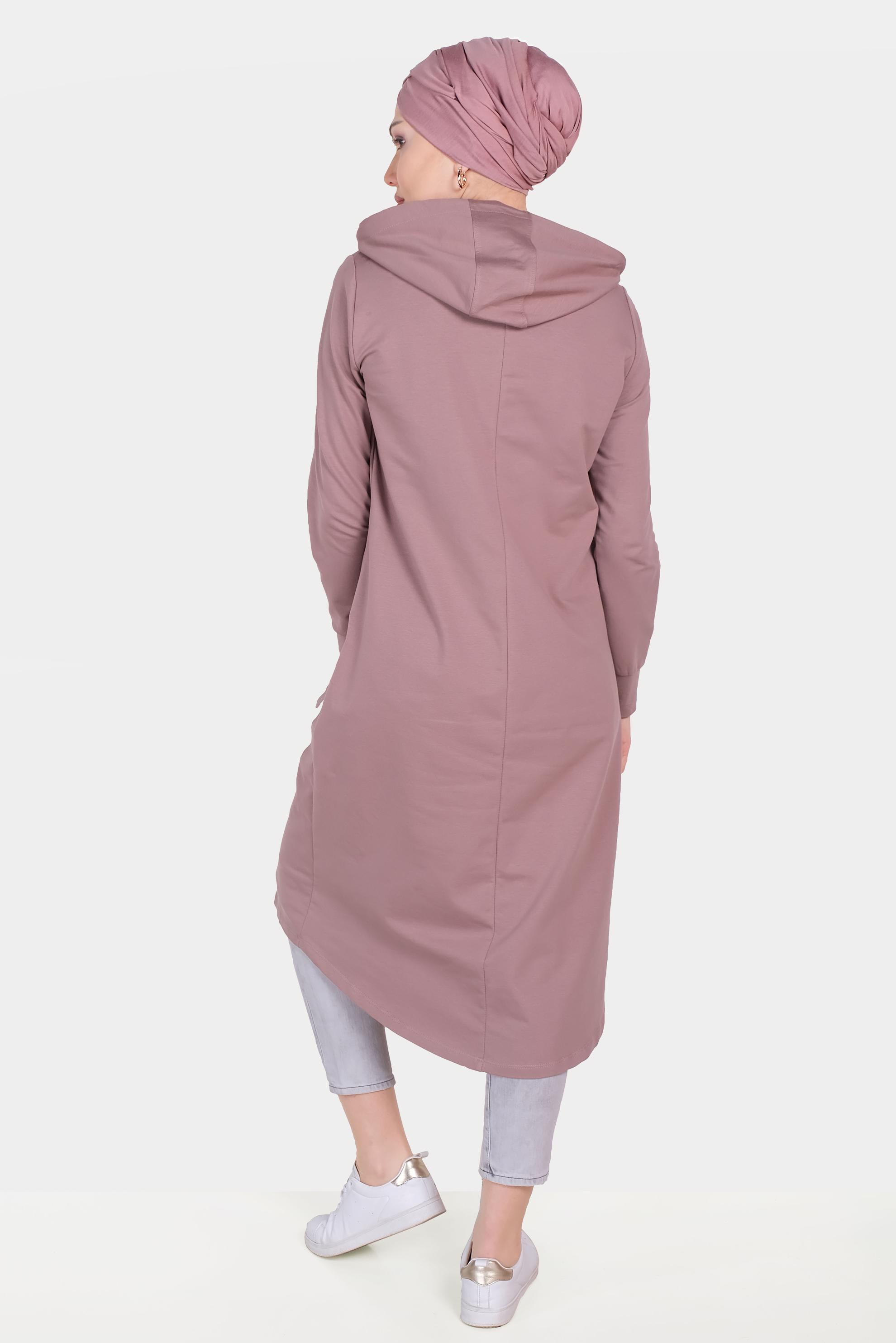 Hijab clothing PINK STRIPE DETAIL HOODED TRACKSUIT TUNIC 40682 