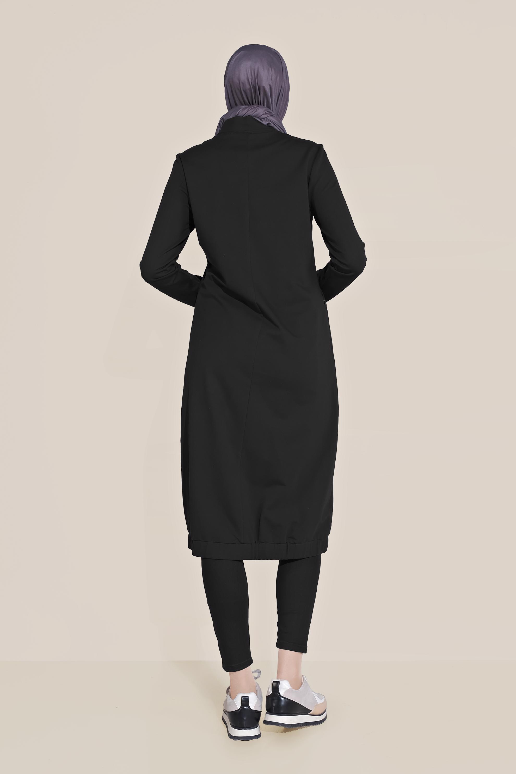 Tesettür giyim SİYAH CEPLERİ PULLU HAKİM YAKA EŞOFMAN TUNİK 40683