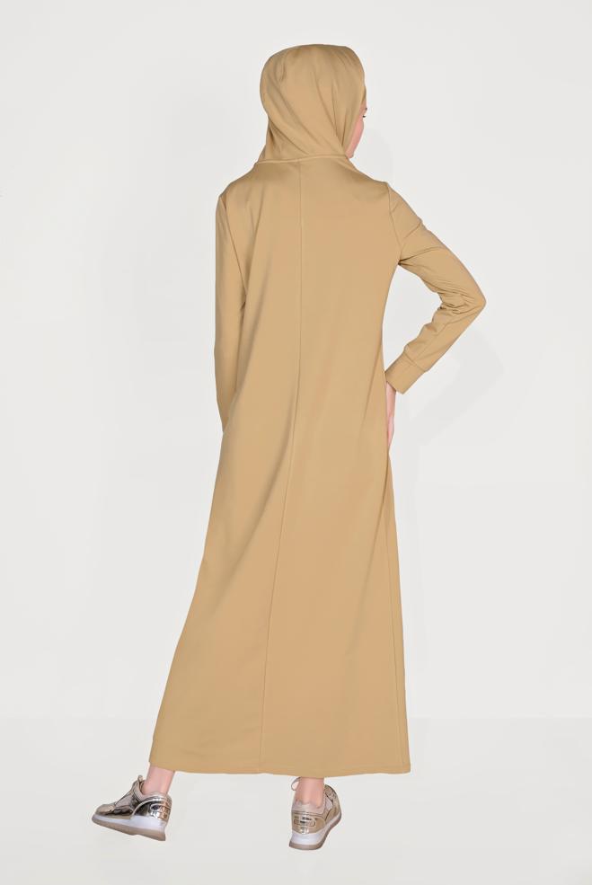 Tesettür giyim KAHVE YAZI BASKILI EŞOFMAN ELBİSE 40684  - ALVİNA