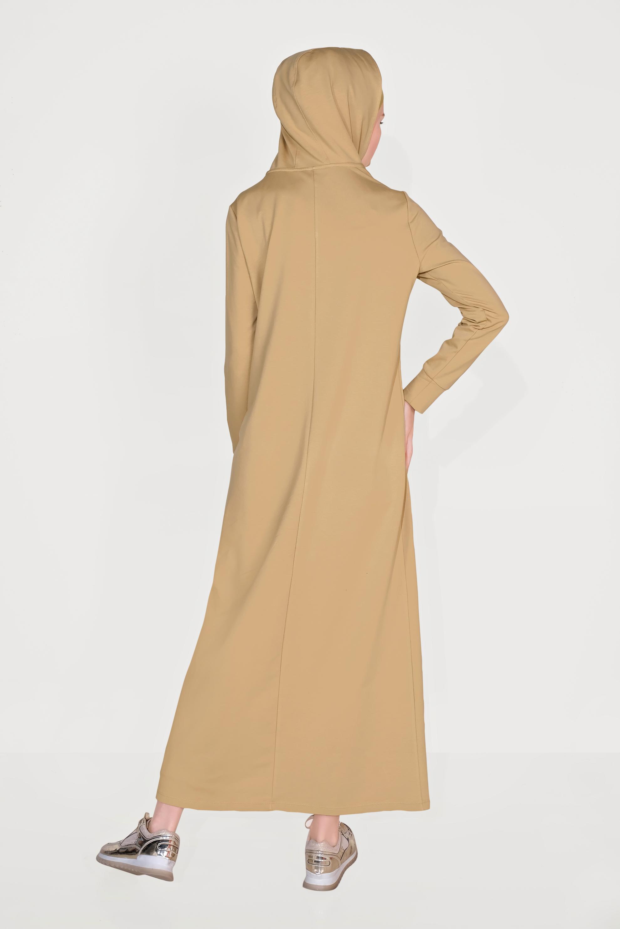 Tesettür giyim KAHVE YAZI BASKILI EŞOFMAN ELBİSE 40684 