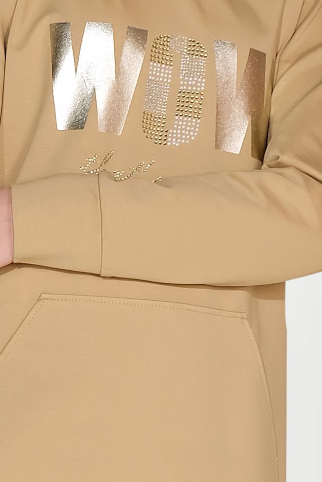 Tesettür giyim KAHVE YAZI BASKILI EŞOFMAN ELBİSE 40684  - ALVİNA