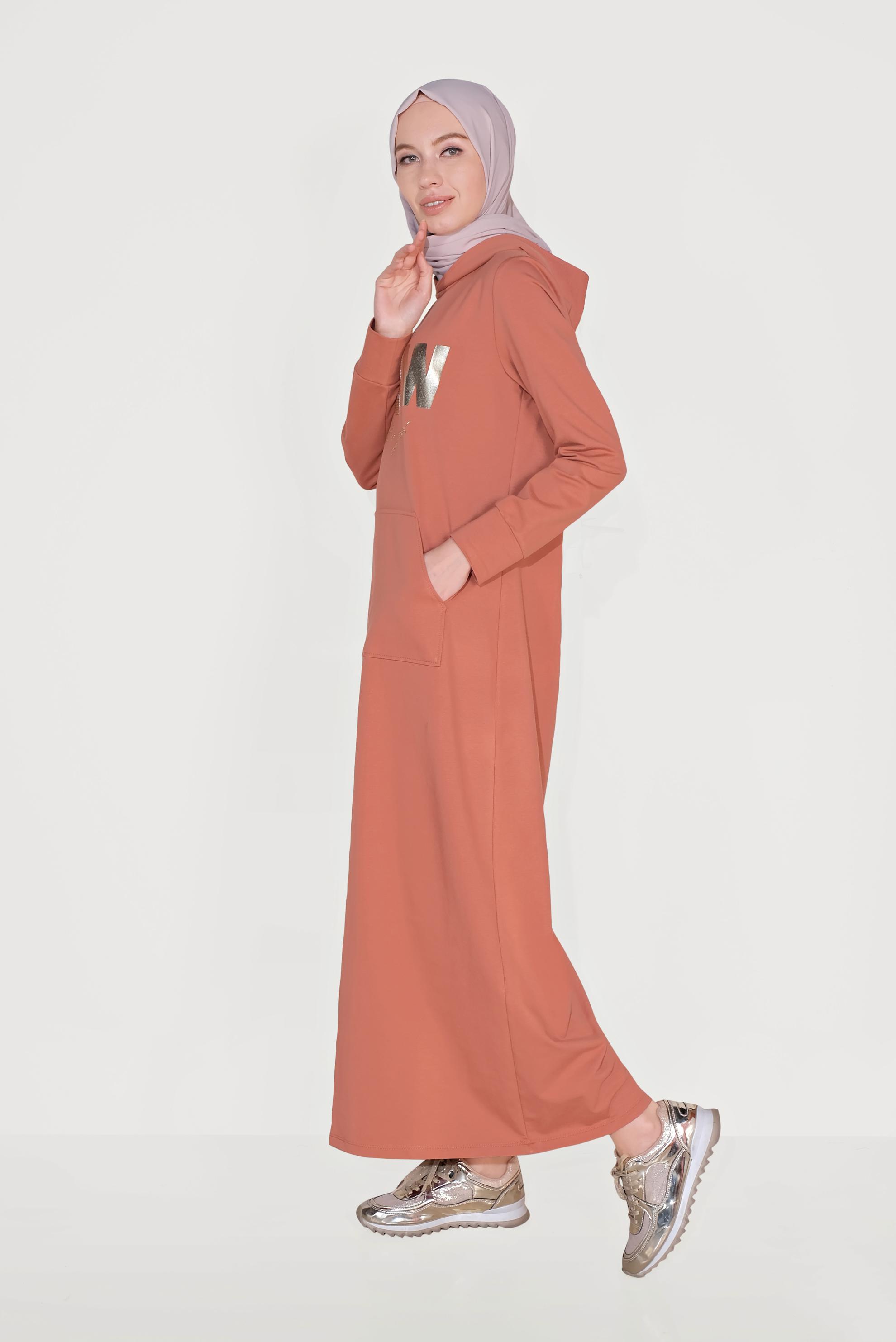 Hijab clothing ORANGE  Printed Tracksuit Dress 40684 