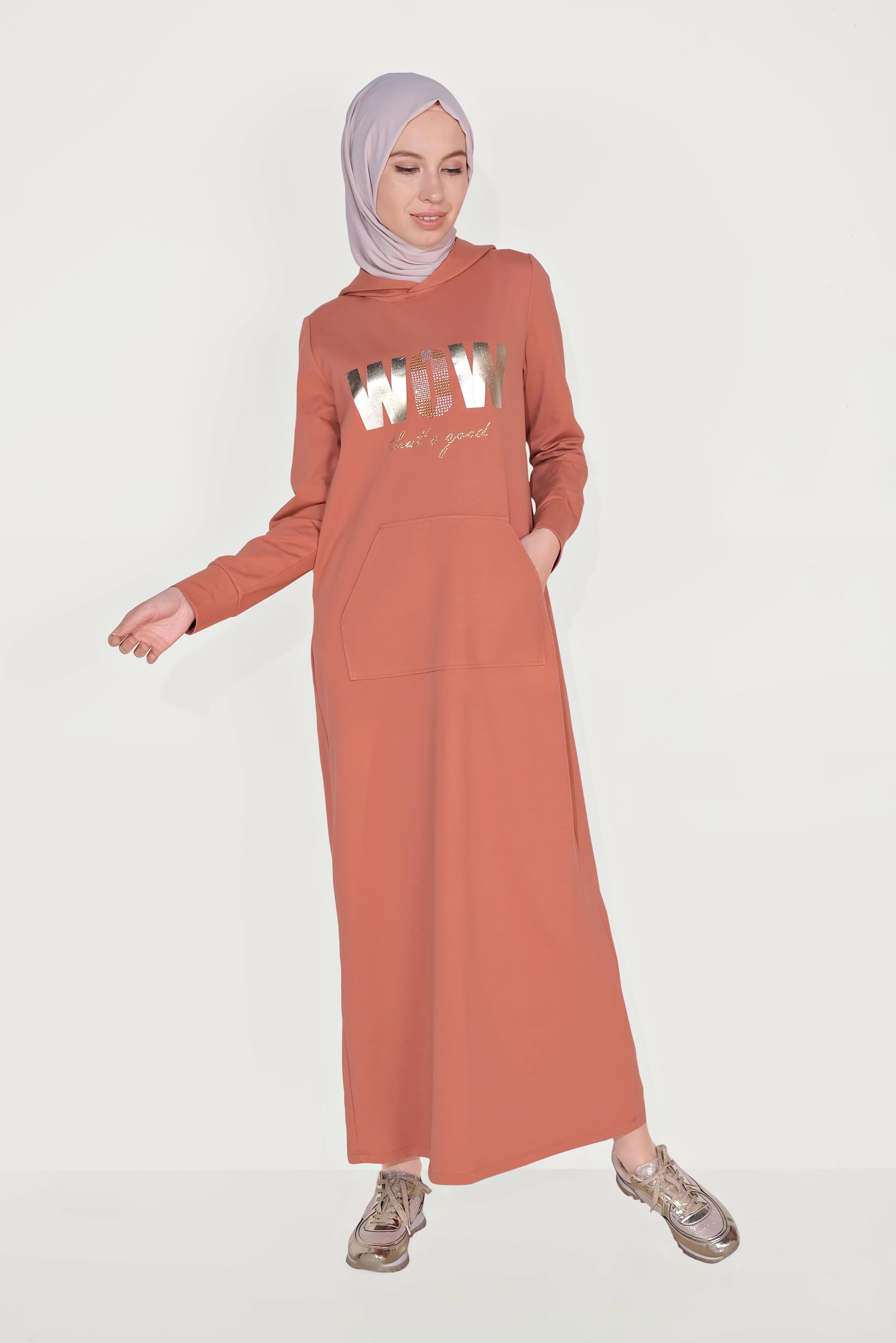Hijab clothing ORANGE  Printed Tracksuit Dress 40684 