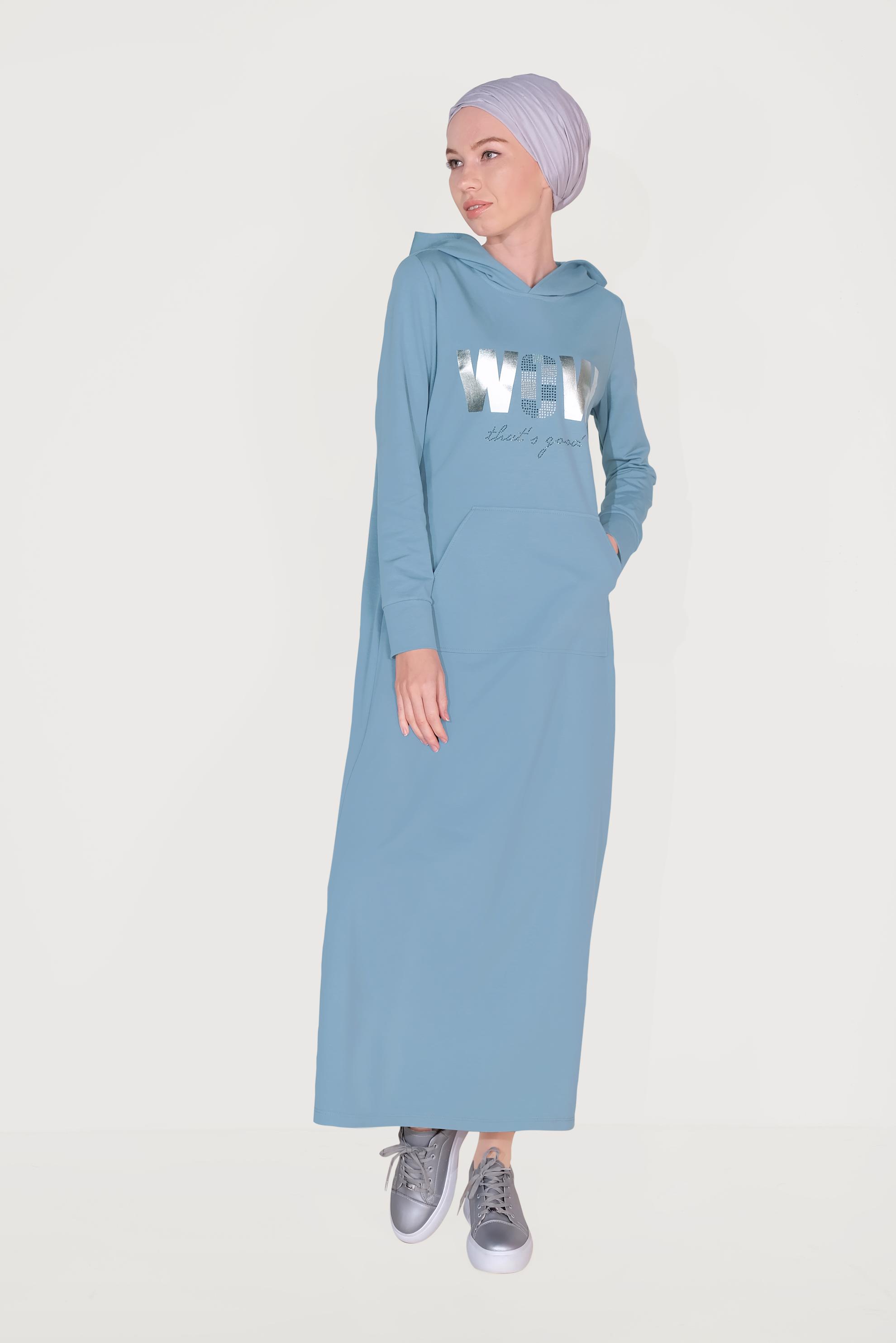Hijab clothing BLUE  Printed Tracksuit Dress 40684 