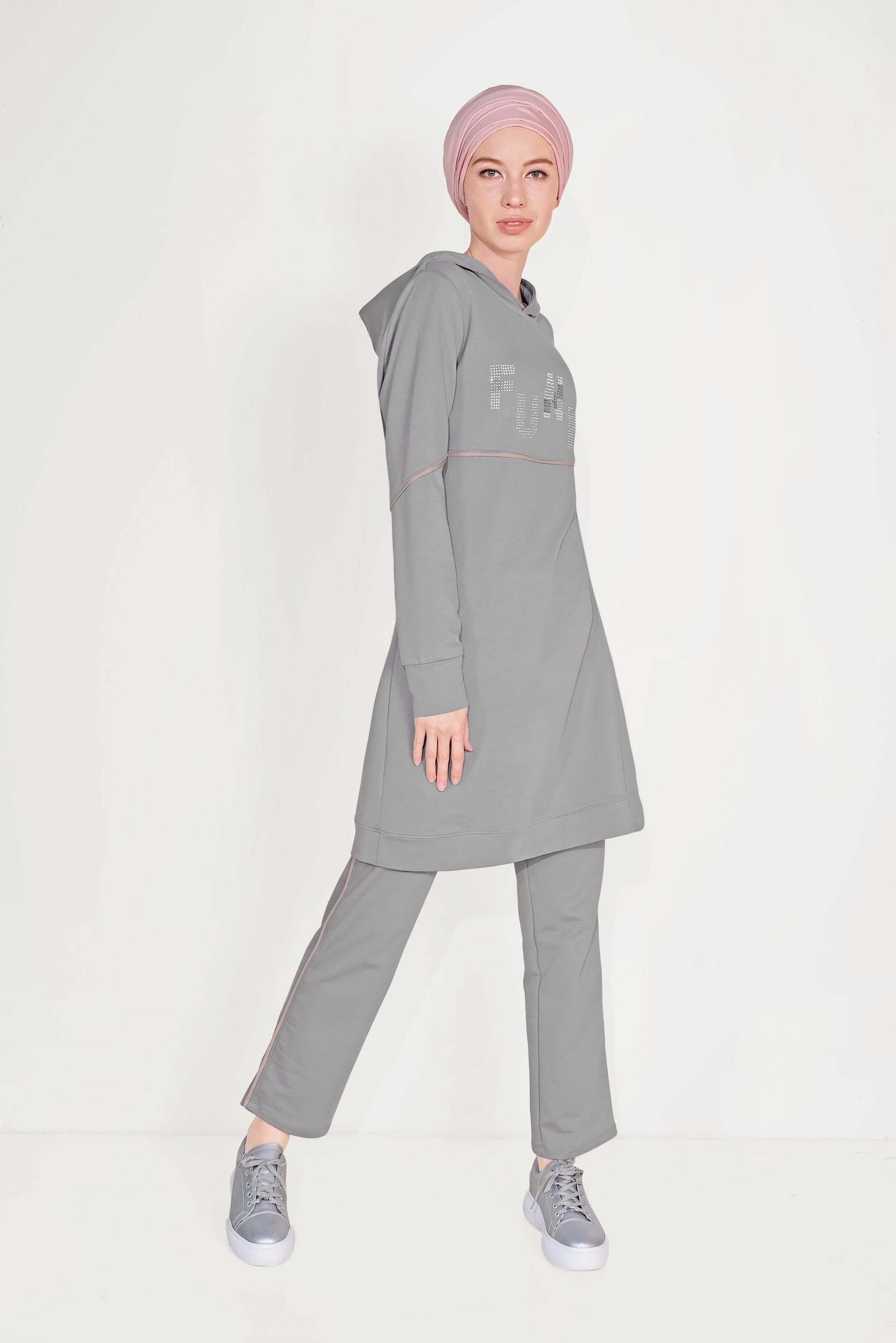 Hijab clothing GREY STONE-PRINT HOODED COTTON TRACKSUIT 40685