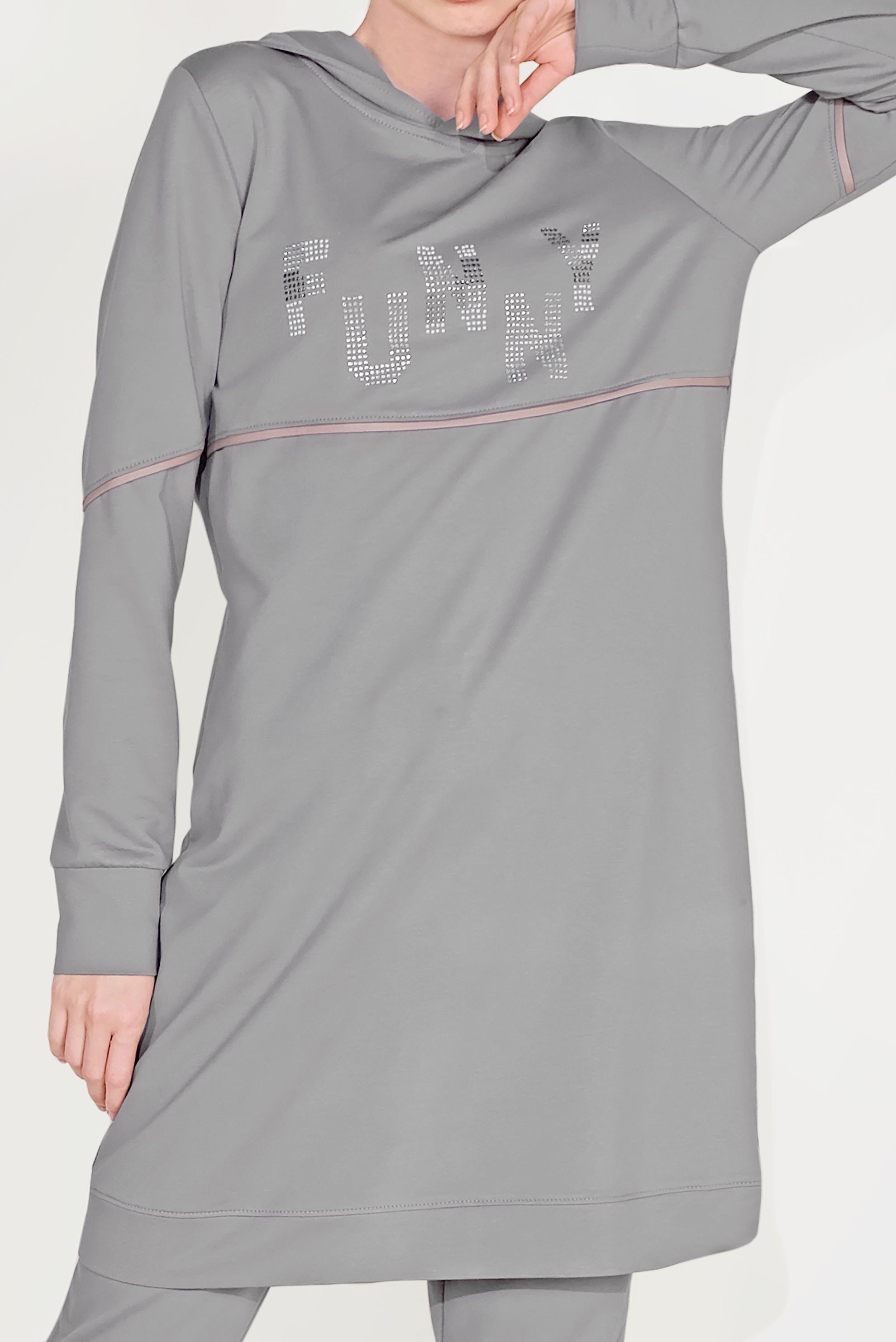 Hijab clothing GREY STONE-PRINT HOODED COTTON TRACKSUIT 40685