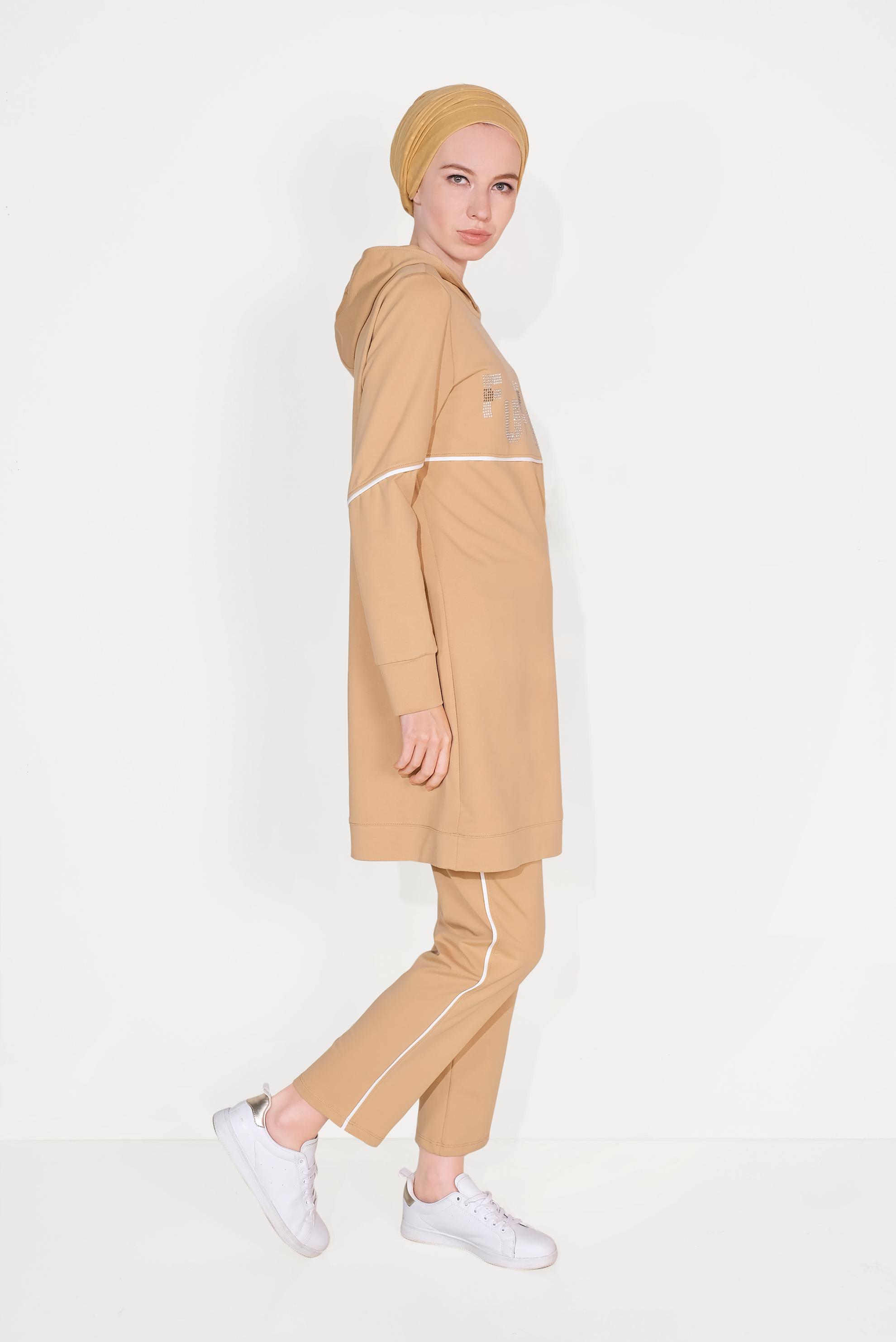 Hijab clothing BROWN STONE-PRINT HOODED COTTON TRACKSUIT 40685