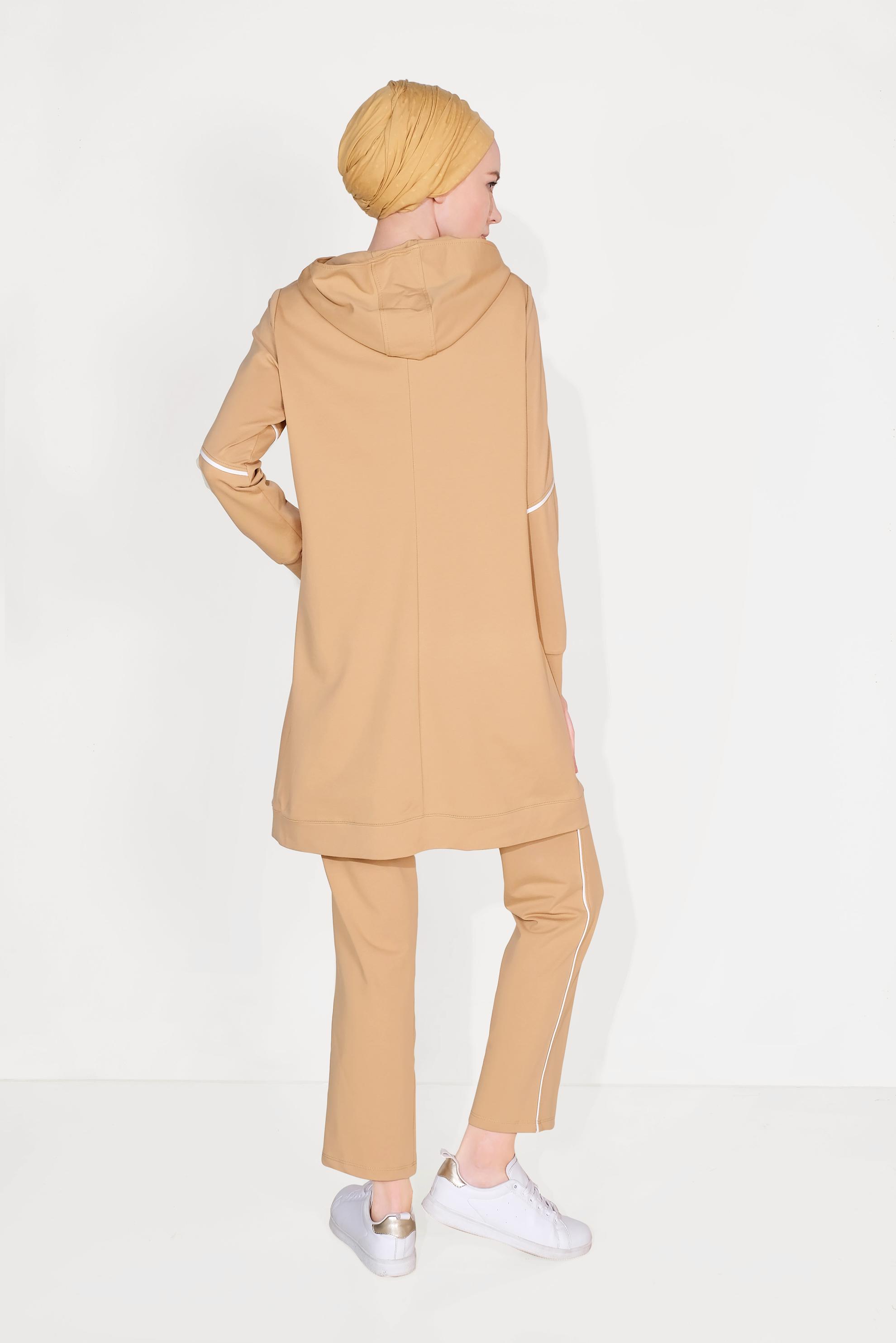 Hijab clothing BROWN STONE-PRINT HOODED COTTON TRACKSUIT 40685