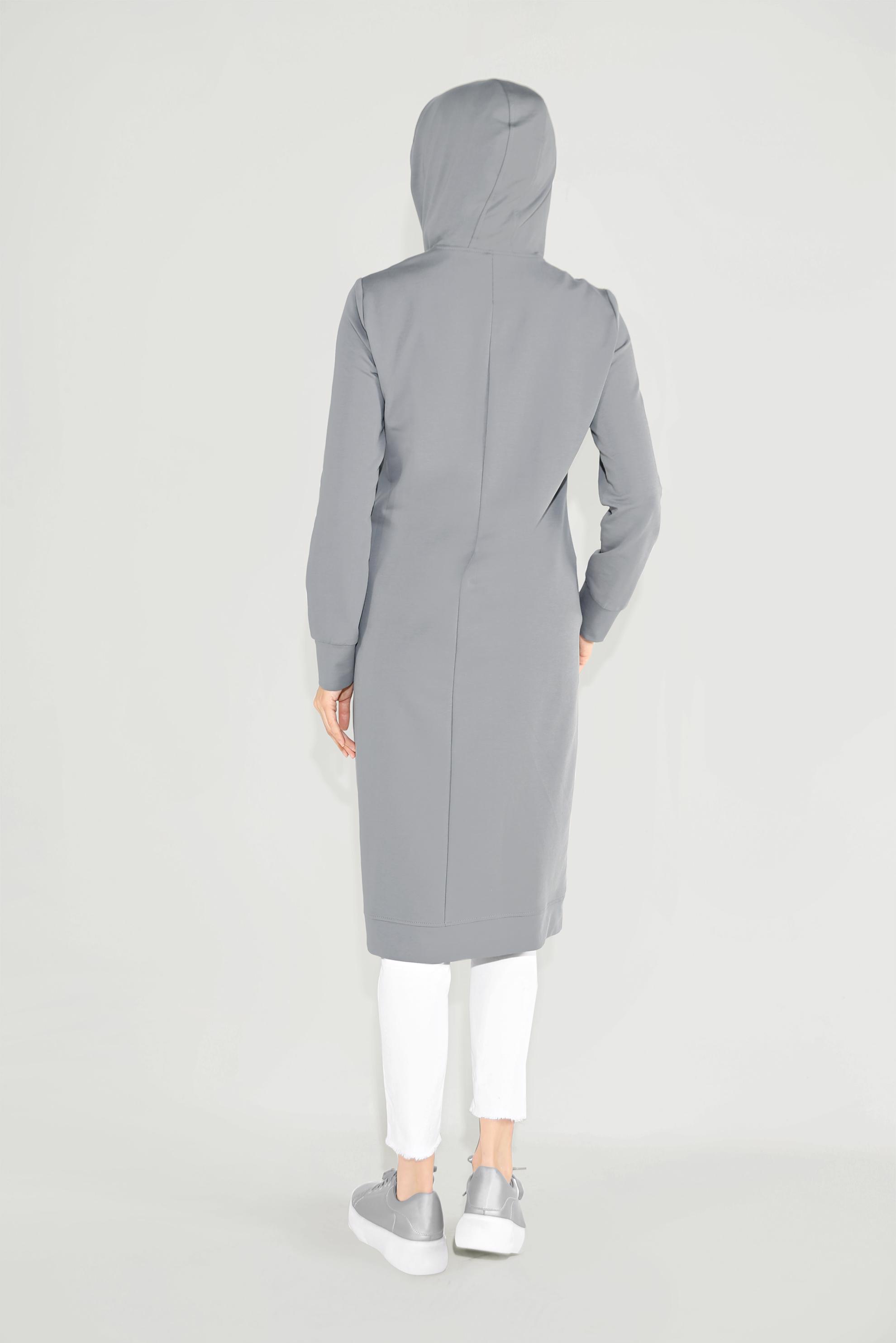 Tesettür giyim GRİ PAMUKLU BASKILI FERMUARLI EŞOFMAN TUNİK 40720