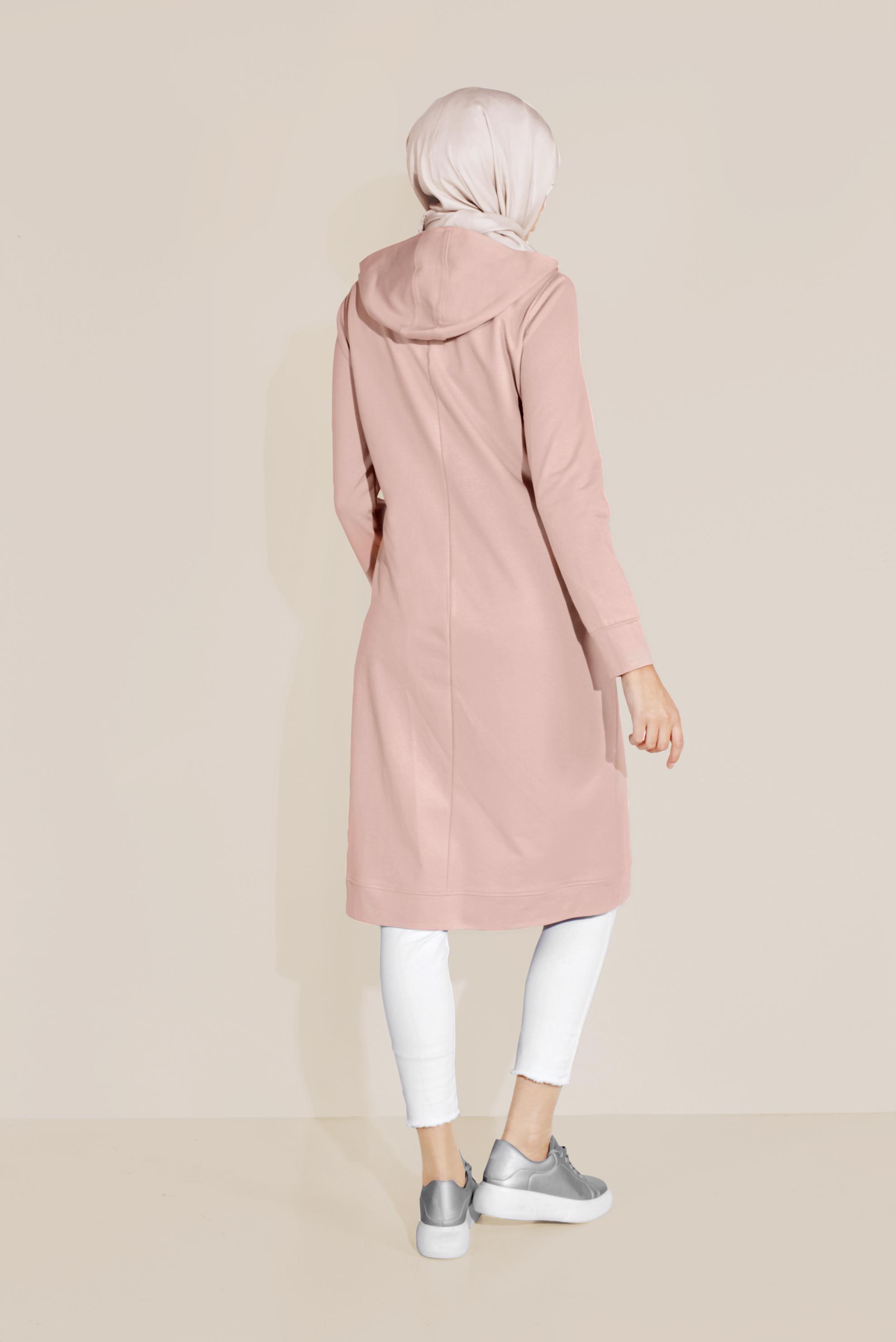 Tesettür giyim PUDRA PAMUKLU BASKILI FERMUARLI EŞOFMAN TUNİK 40720