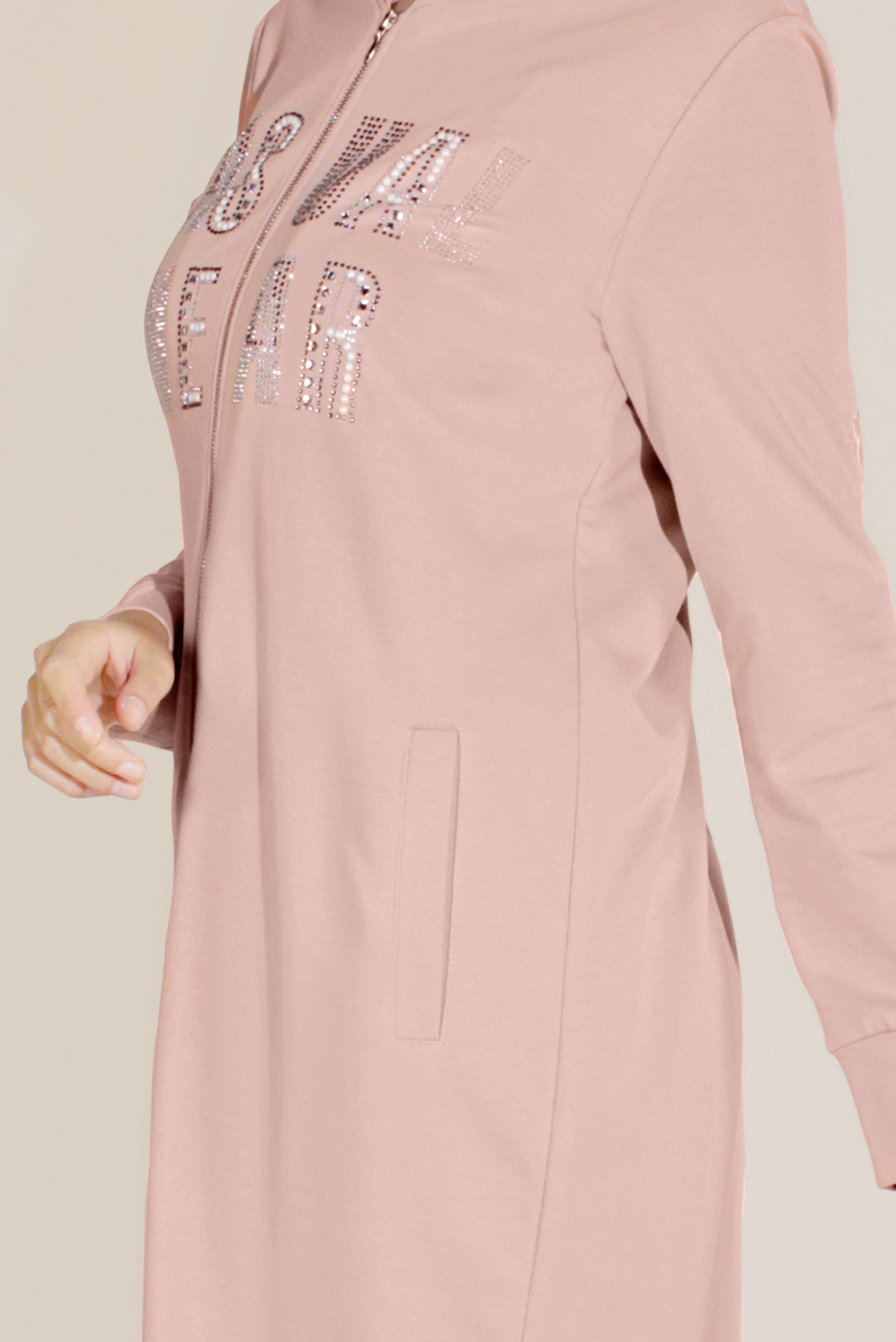 Tesettür giyim PUDRA PAMUKLU BASKILI FERMUARLI EŞOFMAN TUNİK 40720