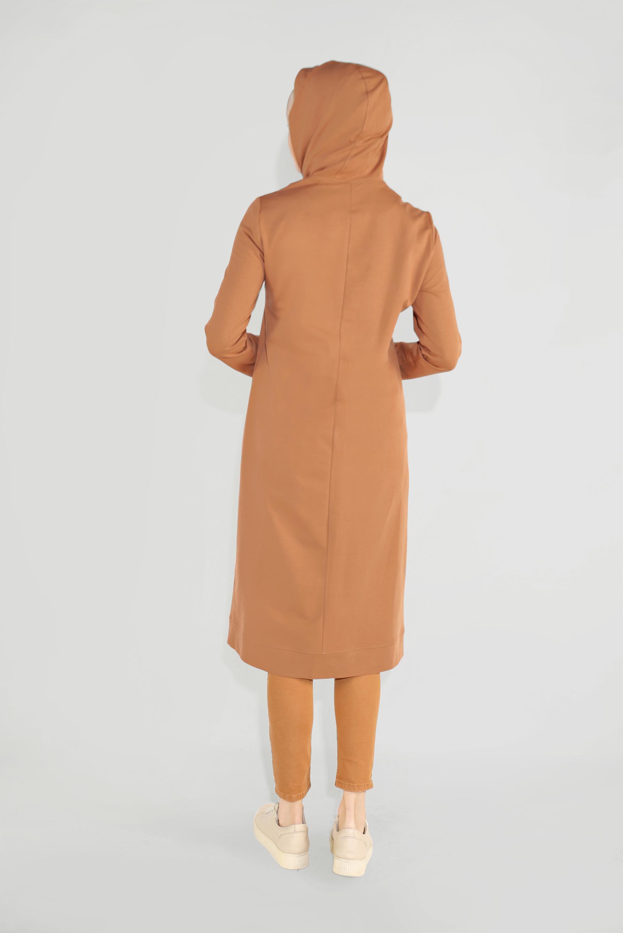 Tesettür giyim SARI PAMUKLU BASKILI FERMUARLI EŞOFMAN TUNİK 40720