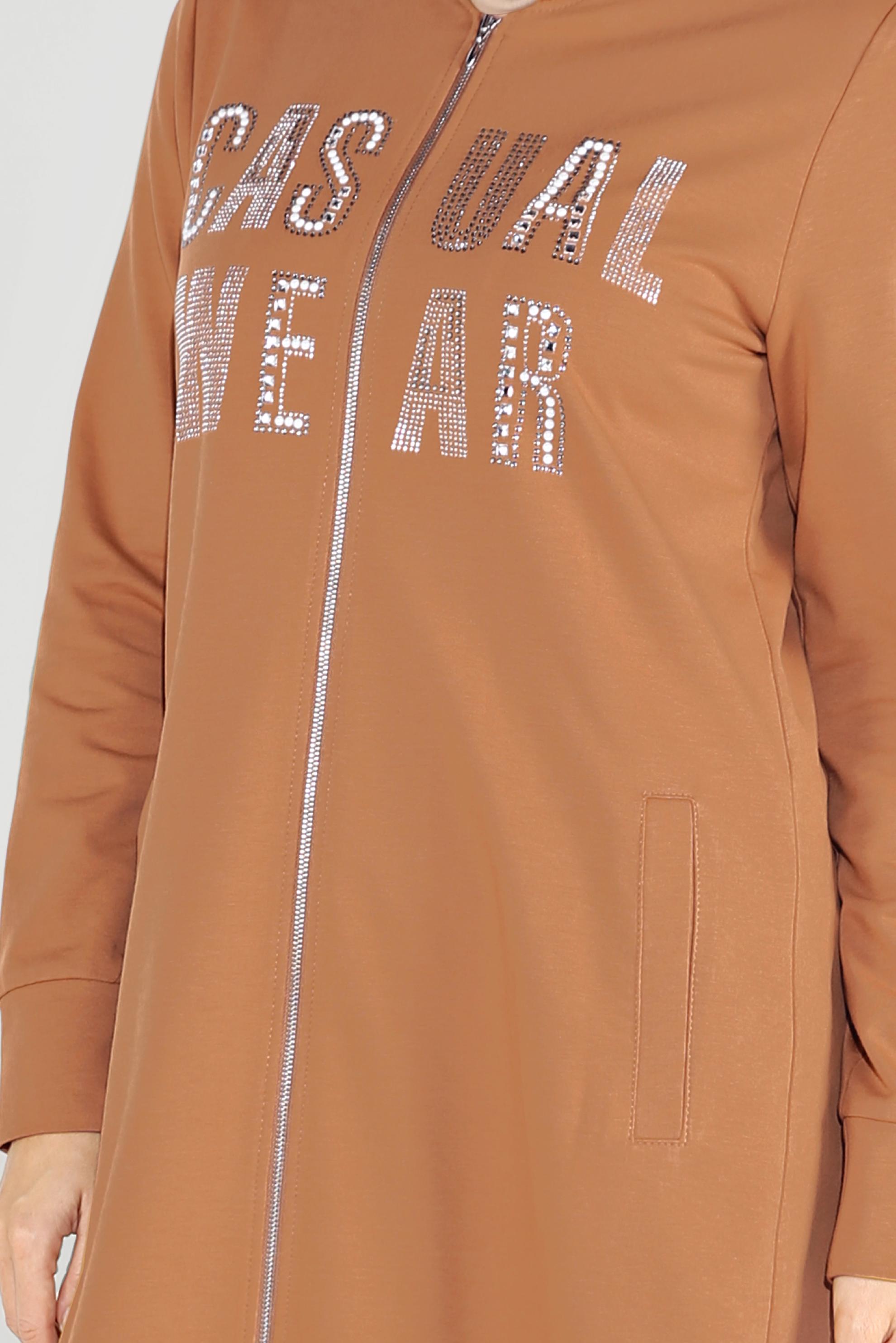 Tesettür giyim SARI PAMUKLU BASKILI FERMUARLI EŞOFMAN TUNİK 40720