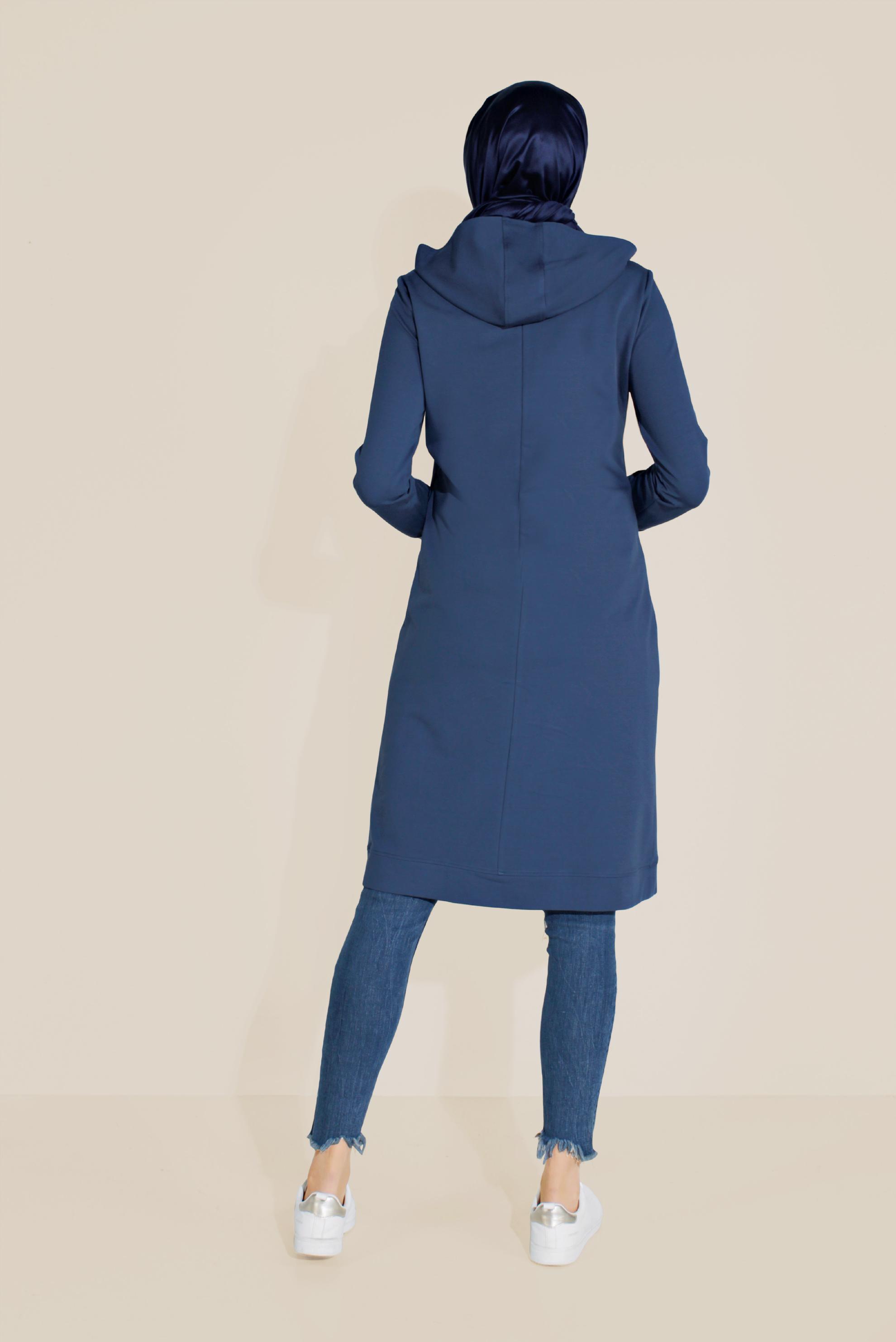 Tesettür giyim LACİVERT PAMUKLU BASKILI FERMUARLI EŞOFMAN TUNİK 40720