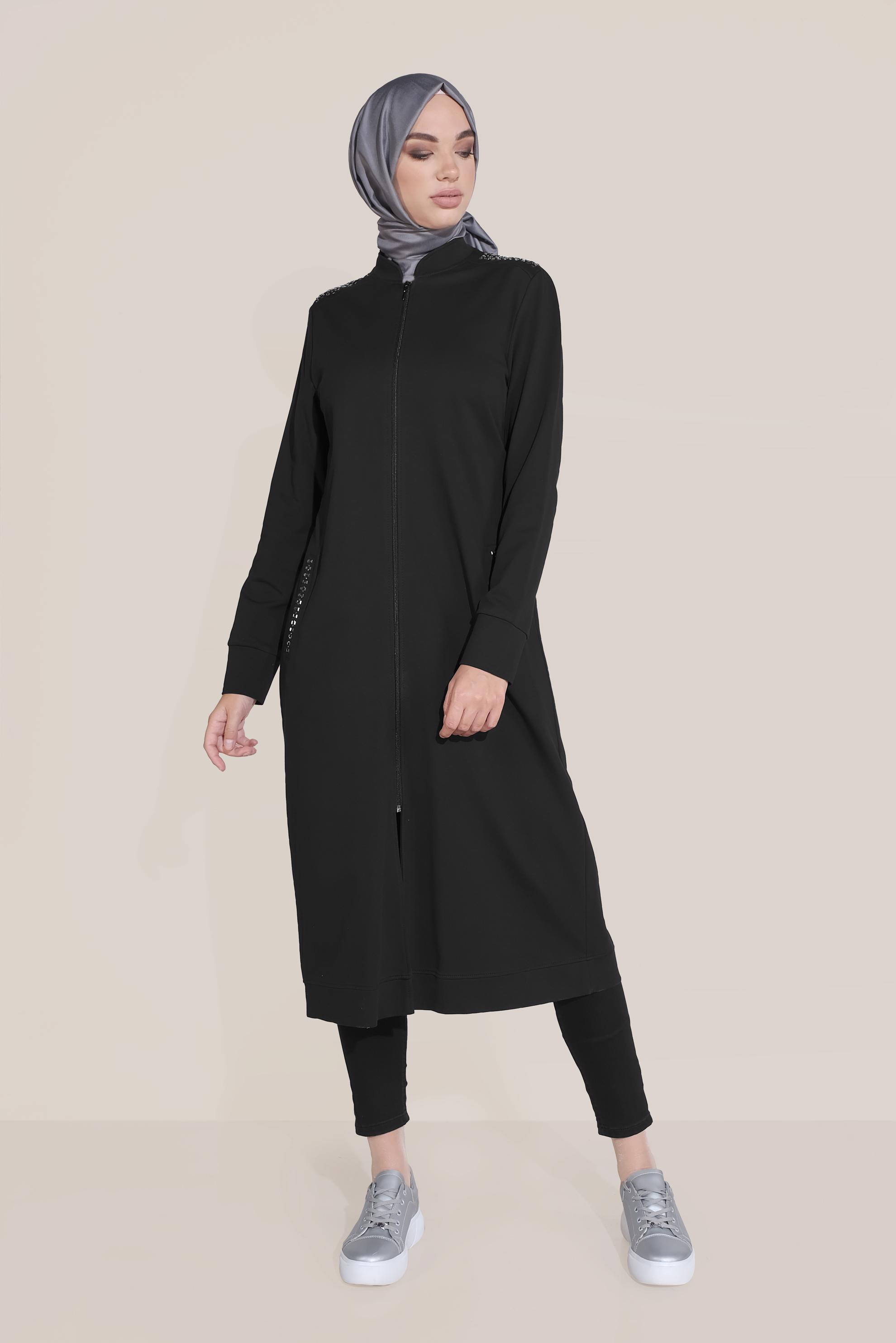 Tesettür giyim SİYAH PAMUKLU HAKİM YAKA EŞOFMAN TUNİK 40722