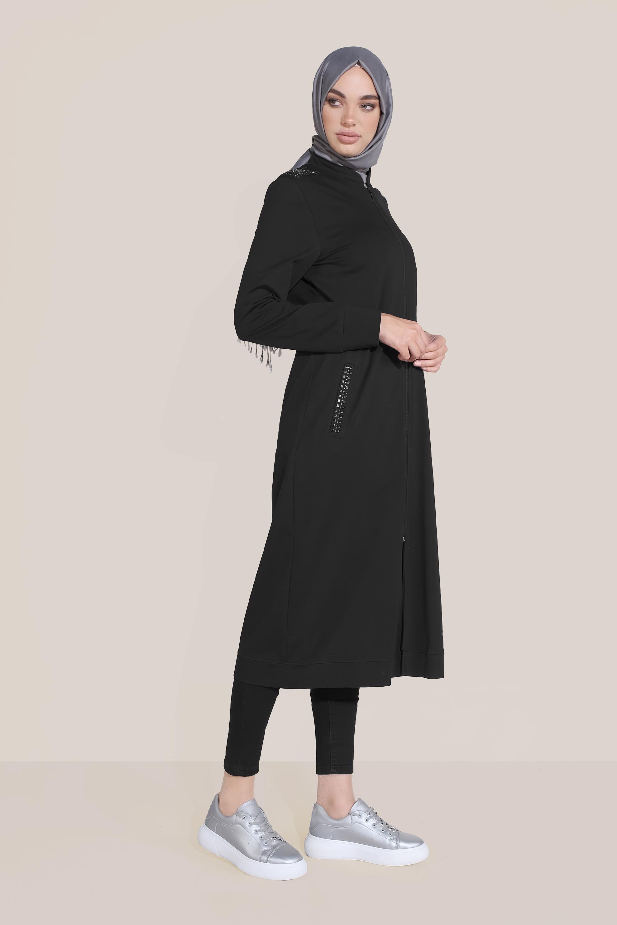 Tesettür giyim SİYAH PAMUKLU HAKİM YAKA EŞOFMAN TUNİK 40722