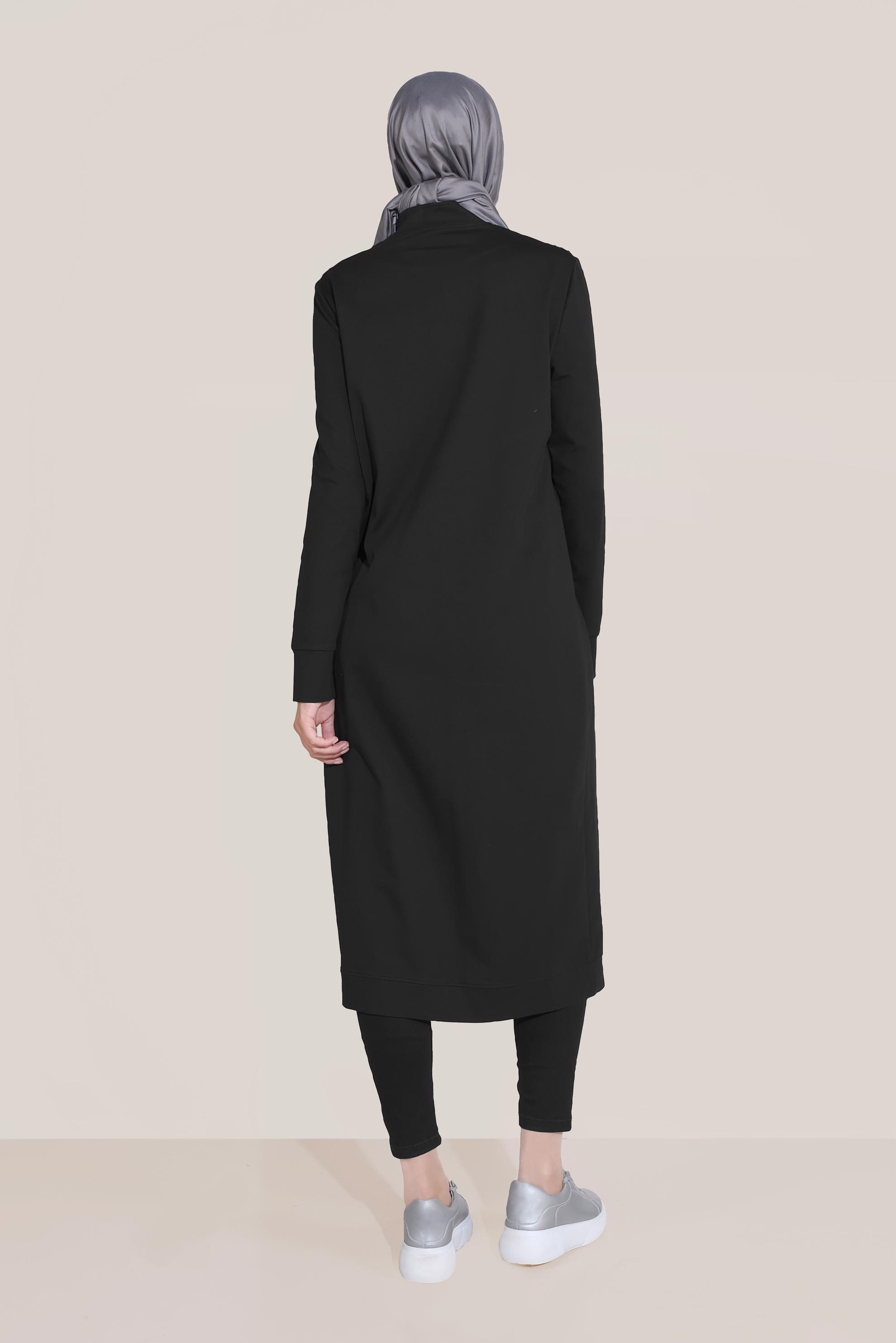 Tesettür giyim SİYAH PAMUKLU HAKİM YAKA EŞOFMAN TUNİK 40722