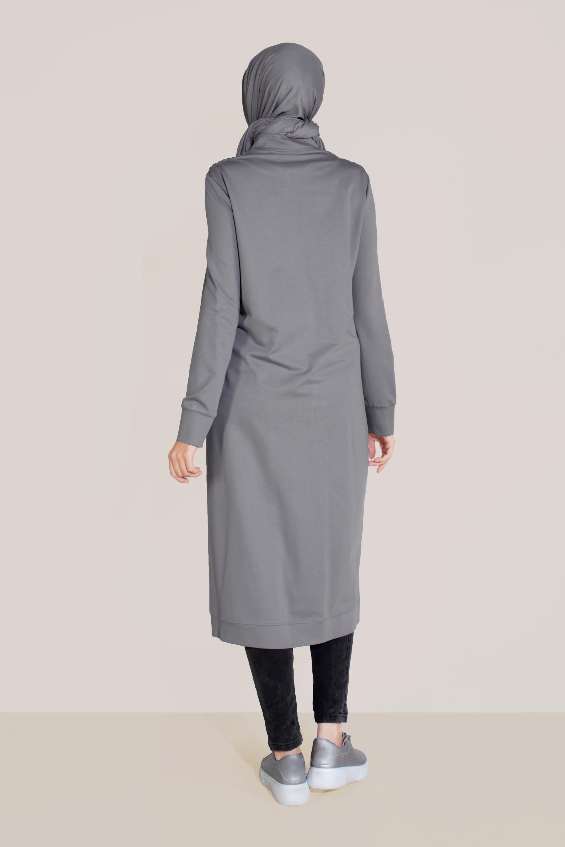 Tesettür giyim GRİ PAMUKLU HAKİM YAKA EŞOFMAN TUNİK 40722
