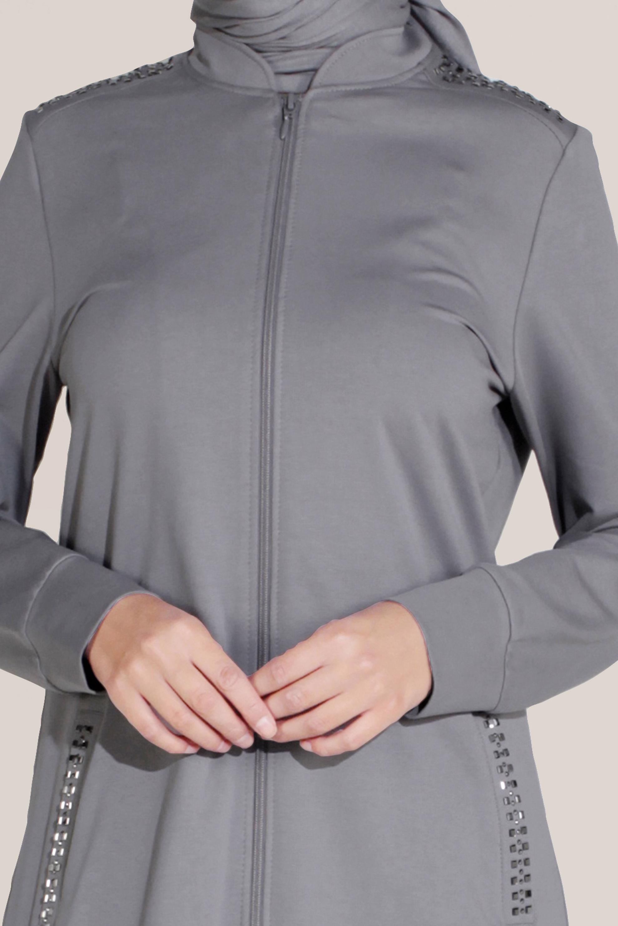 Tesettür giyim GRİ PAMUKLU HAKİM YAKA EŞOFMAN TUNİK 40722