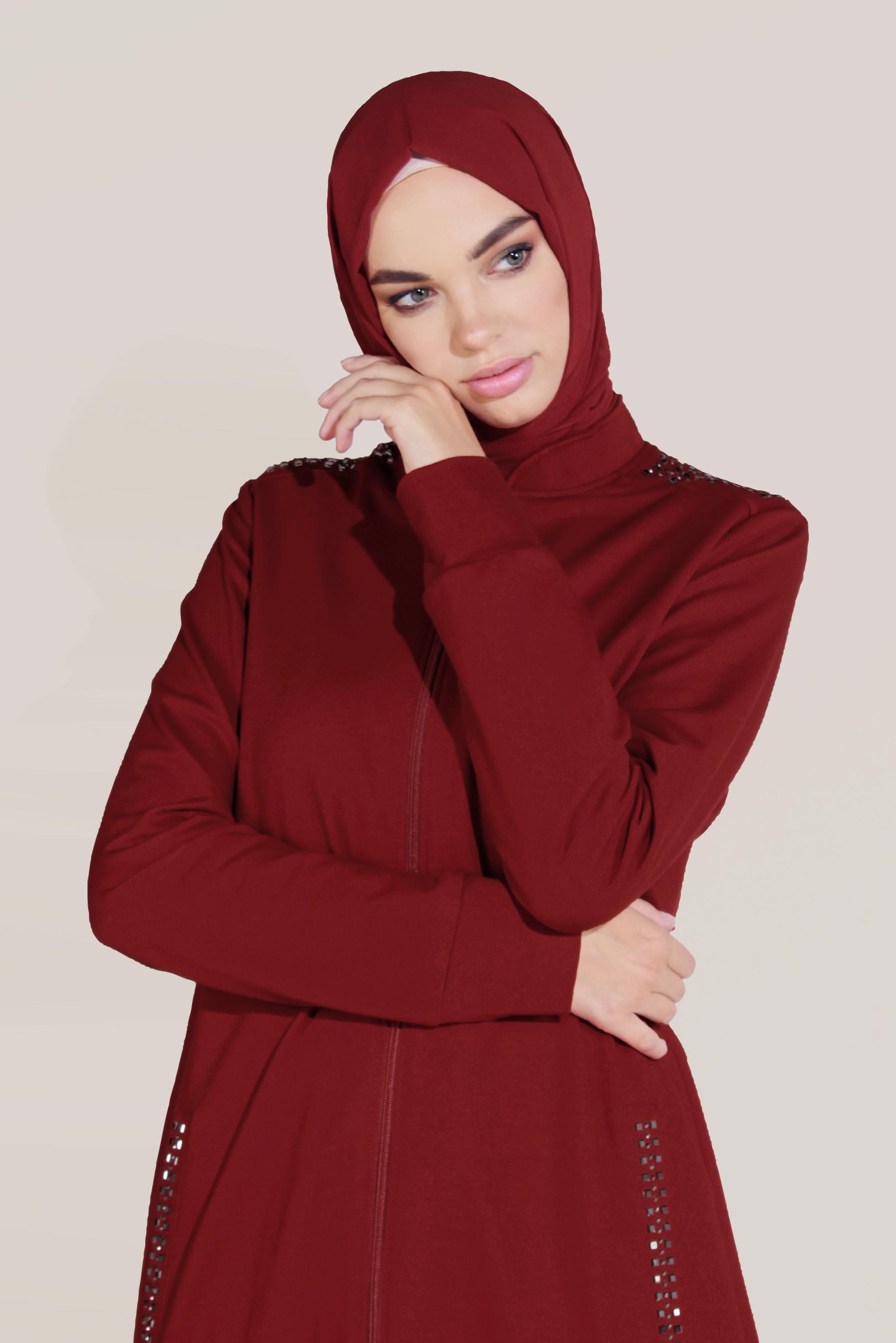 Tesettür giyim BORDO PAMUKLU HAKİM YAKA EŞOFMAN TUNİK 40722