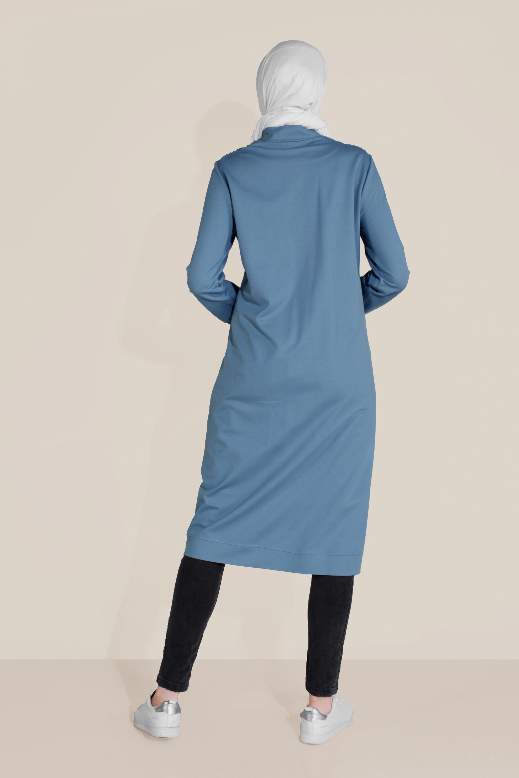 Tesettür giyim MAVİ PAMUKLU HAKİM YAKA EŞOFMAN TUNİK 40722