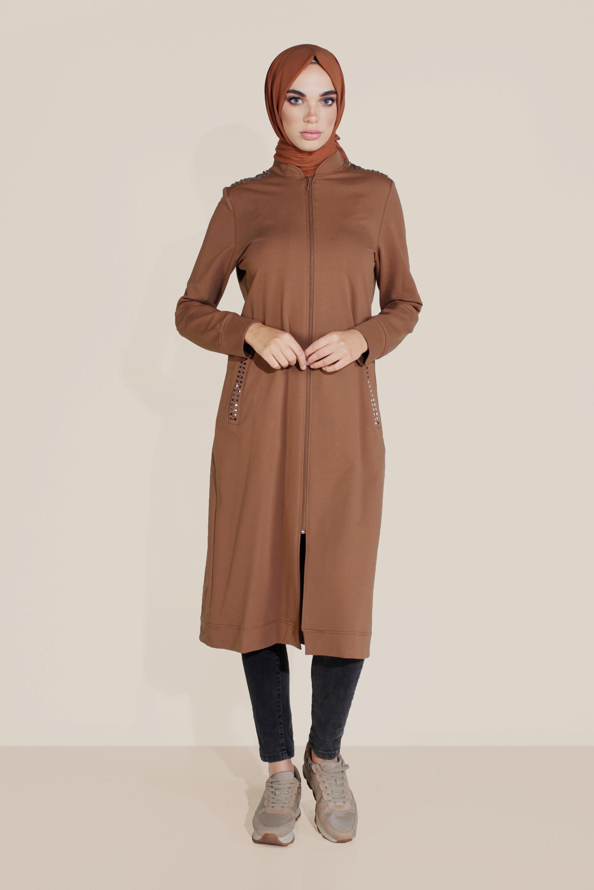 Tesettür giyim KAHVE PAMUKLU HAKİM YAKA EŞOFMAN TUNİK 40722