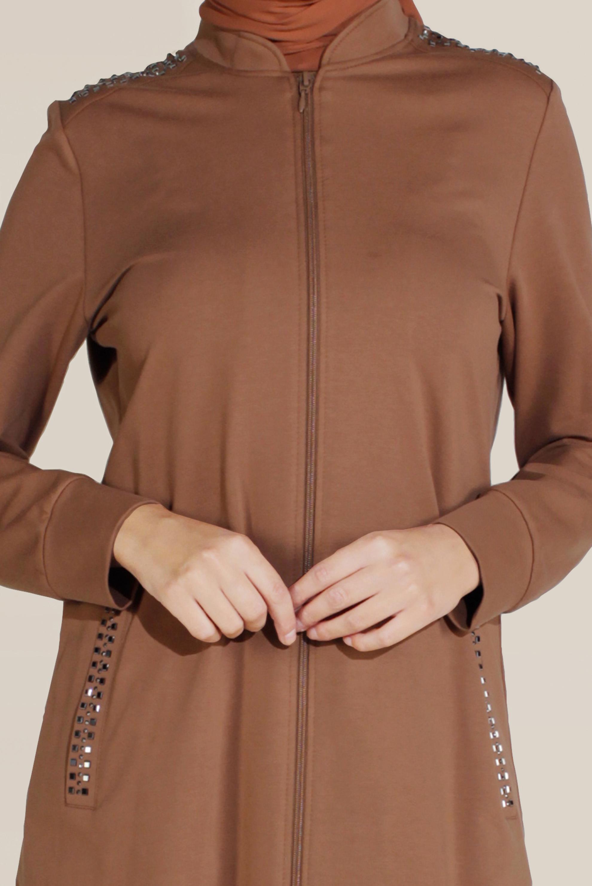 Tesettür giyim KAHVE PAMUKLU HAKİM YAKA EŞOFMAN TUNİK 40722