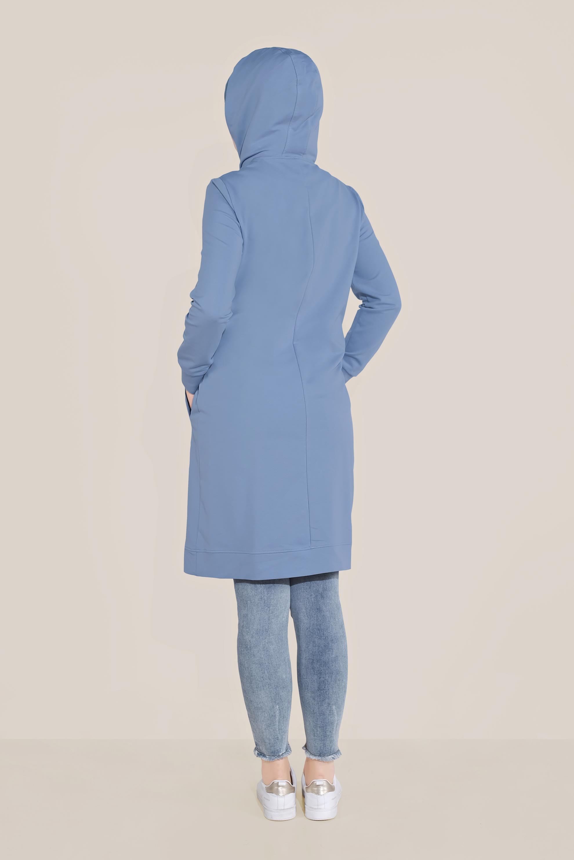 Tesettür giyim MAVİ TAŞ BASKILI ŞERİTLİ EŞOFMAN TUNİK 40723