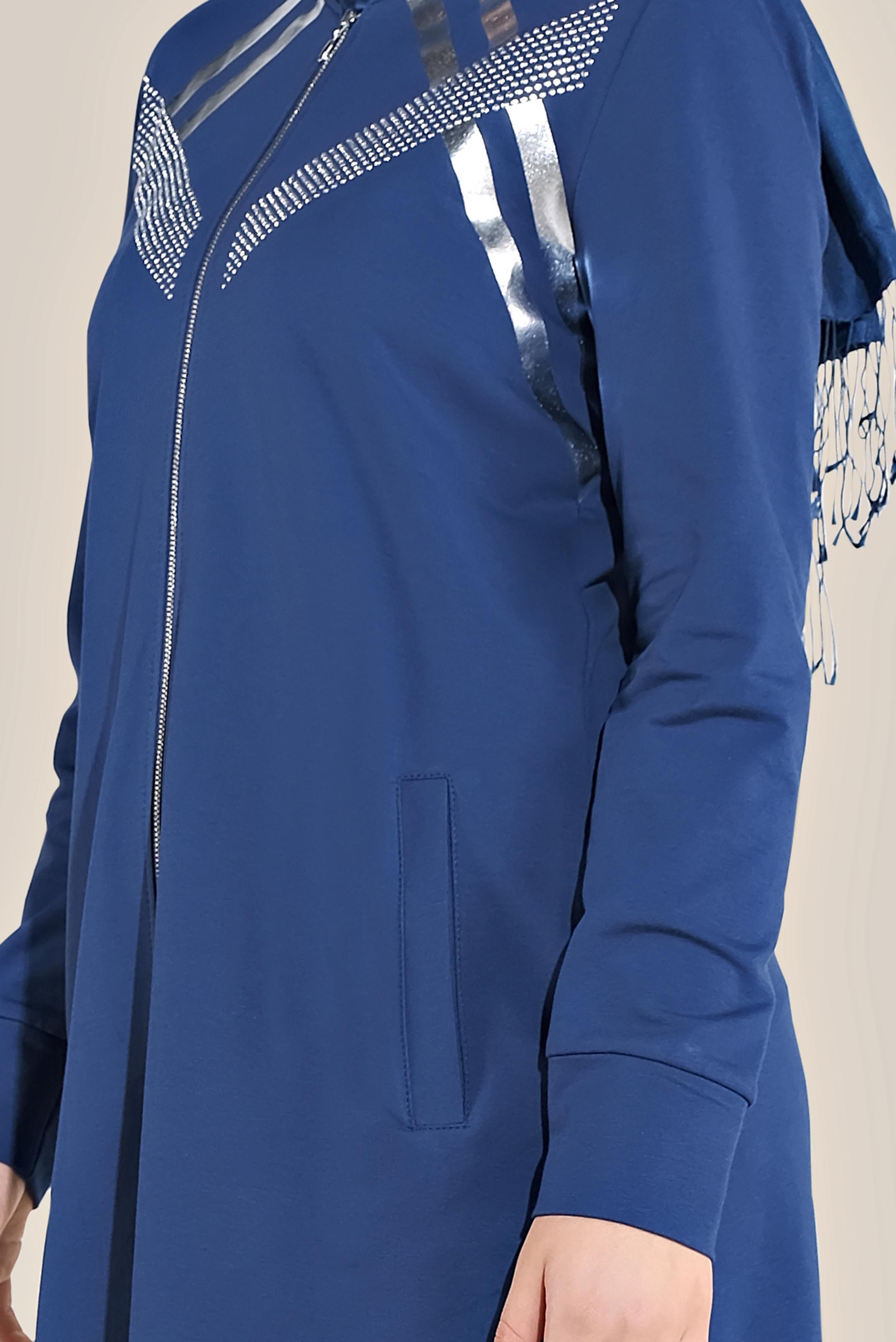 Tesettür giyim LACİVERT TAŞ BASKILI ŞERİTLİ EŞOFMAN TUNİK 40723