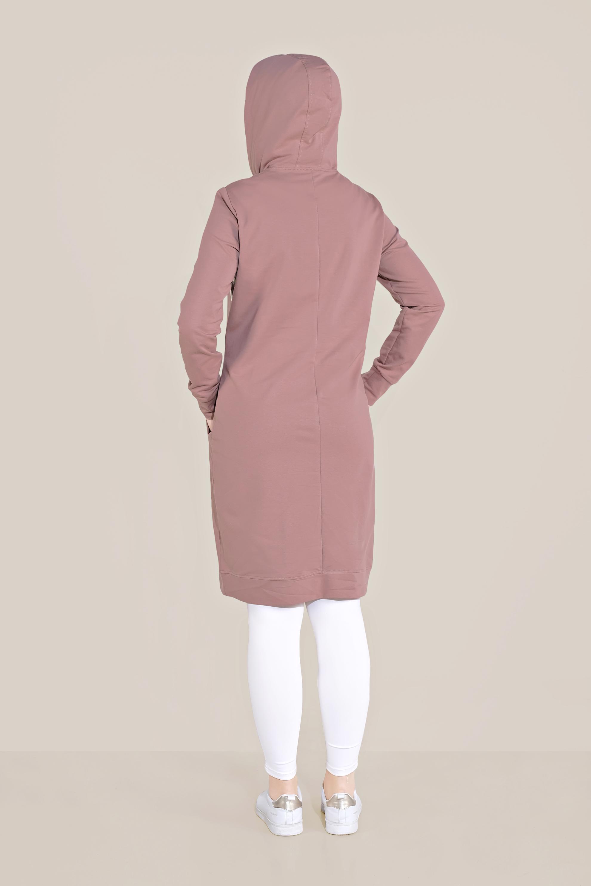 Tesettür giyim PEMBE TAŞ BASKILI ŞERİTLİ EŞOFMAN TUNİK 40723