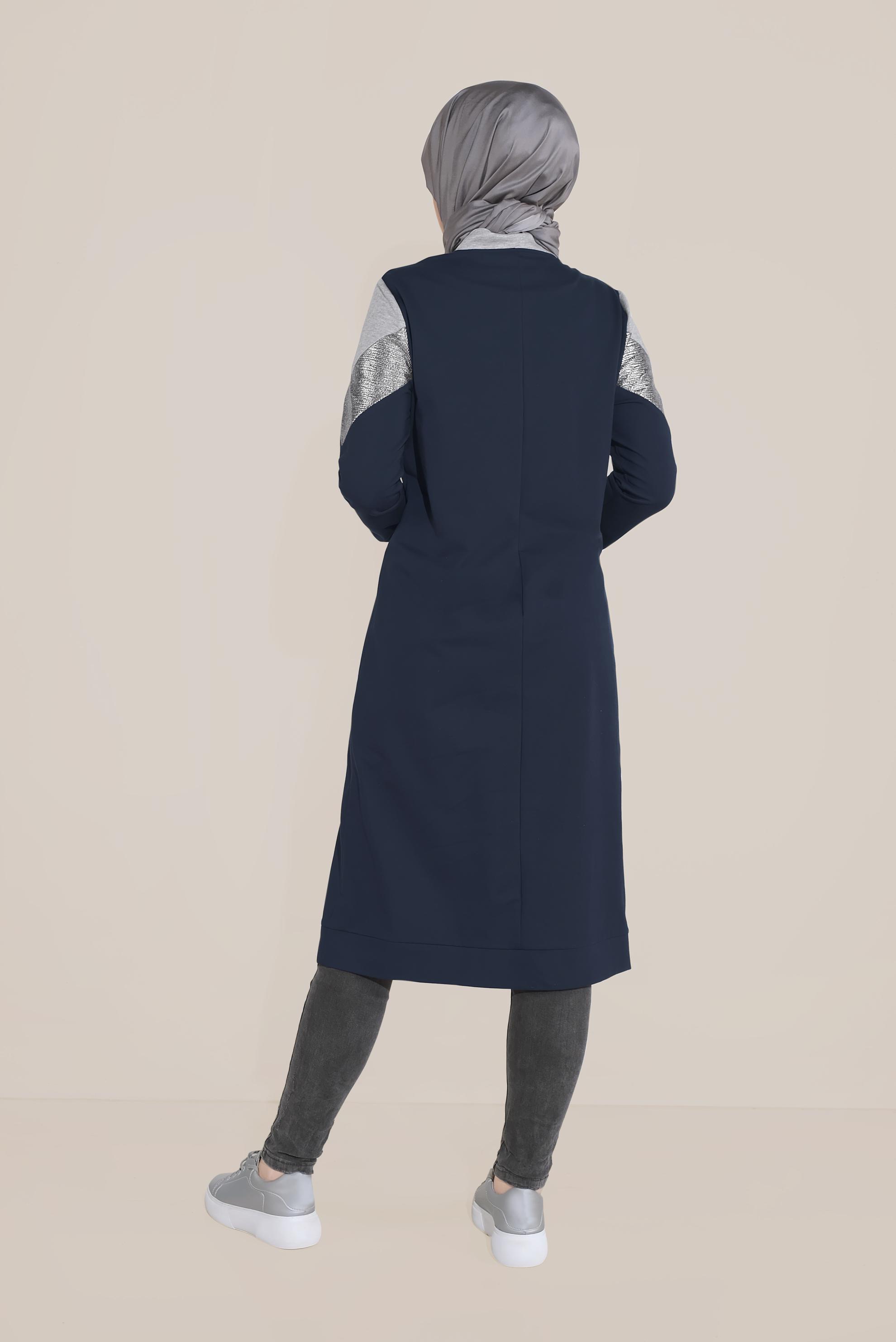 Tesettür giyim LACİVERT PAMUKLU FERMUARLI HAKİM YAKA EŞOFMAN TUNİK 40724 