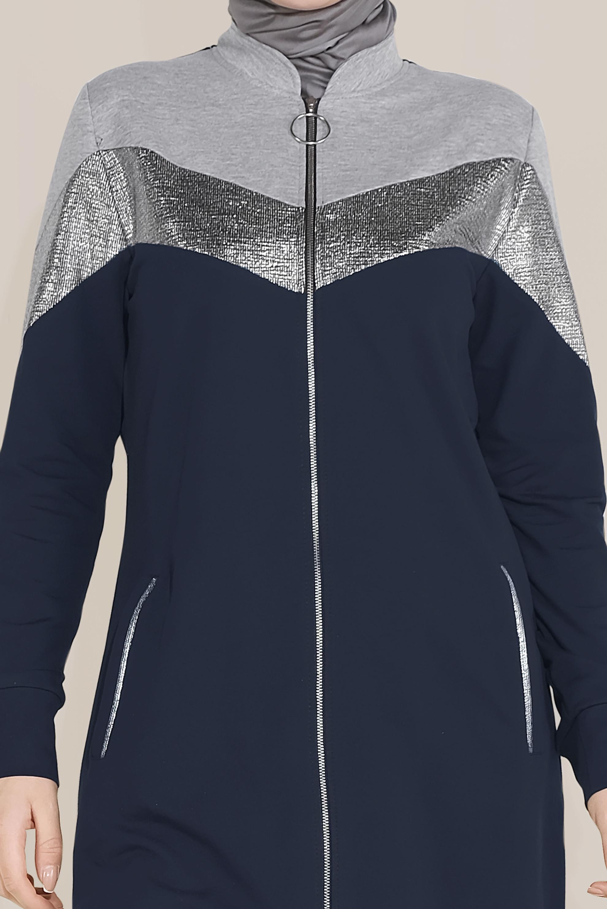 Tesettür giyim LACİVERT PAMUKLU FERMUARLI HAKİM YAKA EŞOFMAN TUNİK 40724 