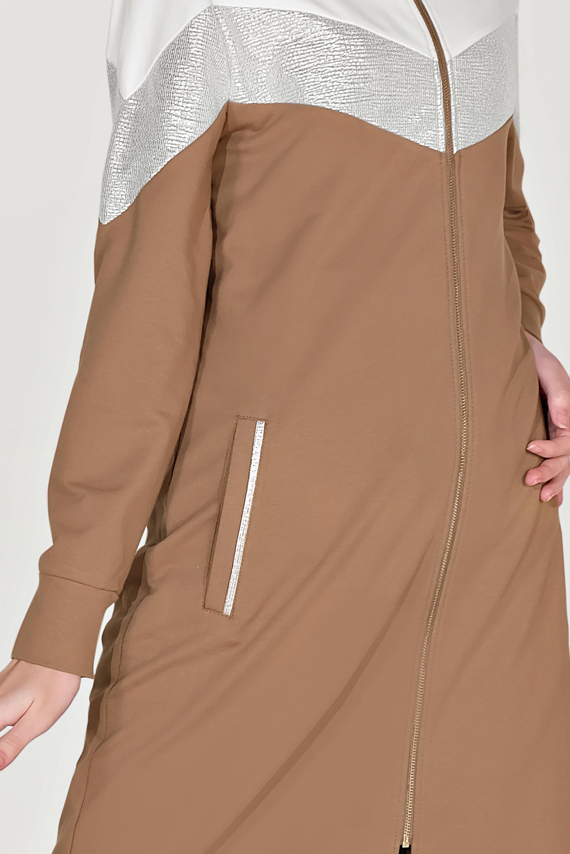 Hijab clothing BROWN ZIPPED COTTON TRACKSUIT TUNIC WITH MANDARIN COLLAR 40724