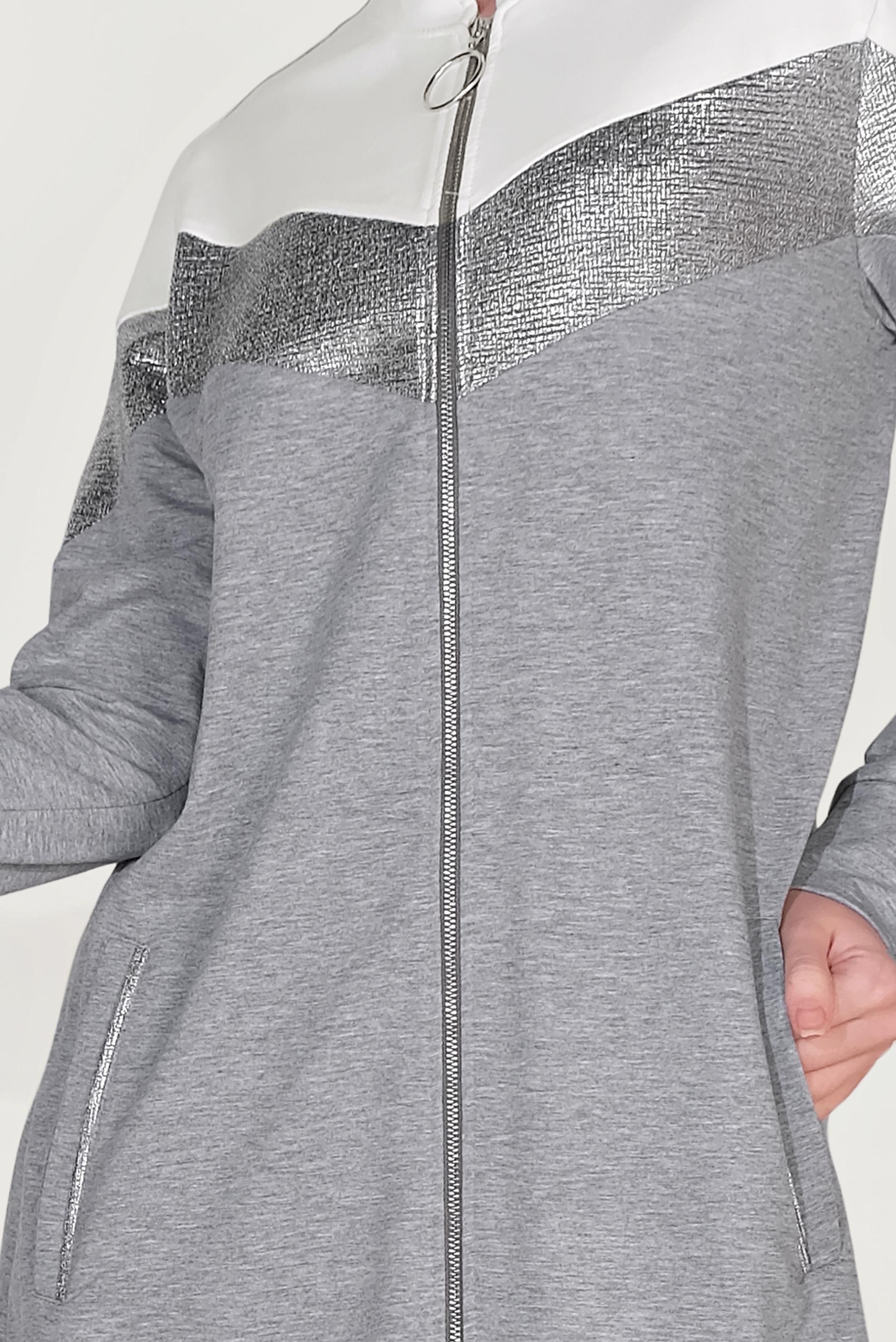 Tesettür giyim GRİ PAMUKLU FERMUARLI HAKİM YAKA EŞOFMAN TUNİK 40724 